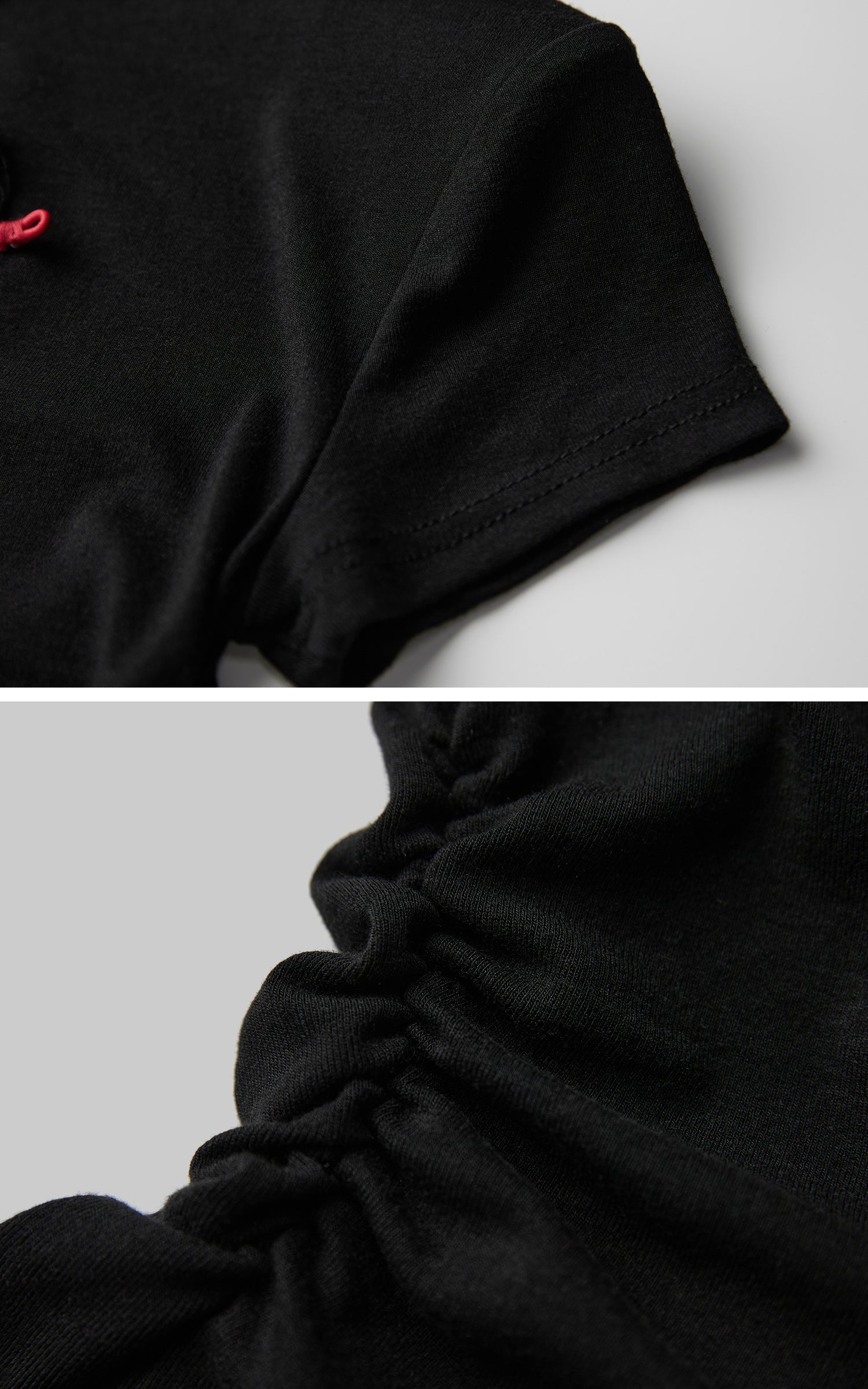 INDULGE Ruched Fitted Tee with Deconstructed Eye Button Detail