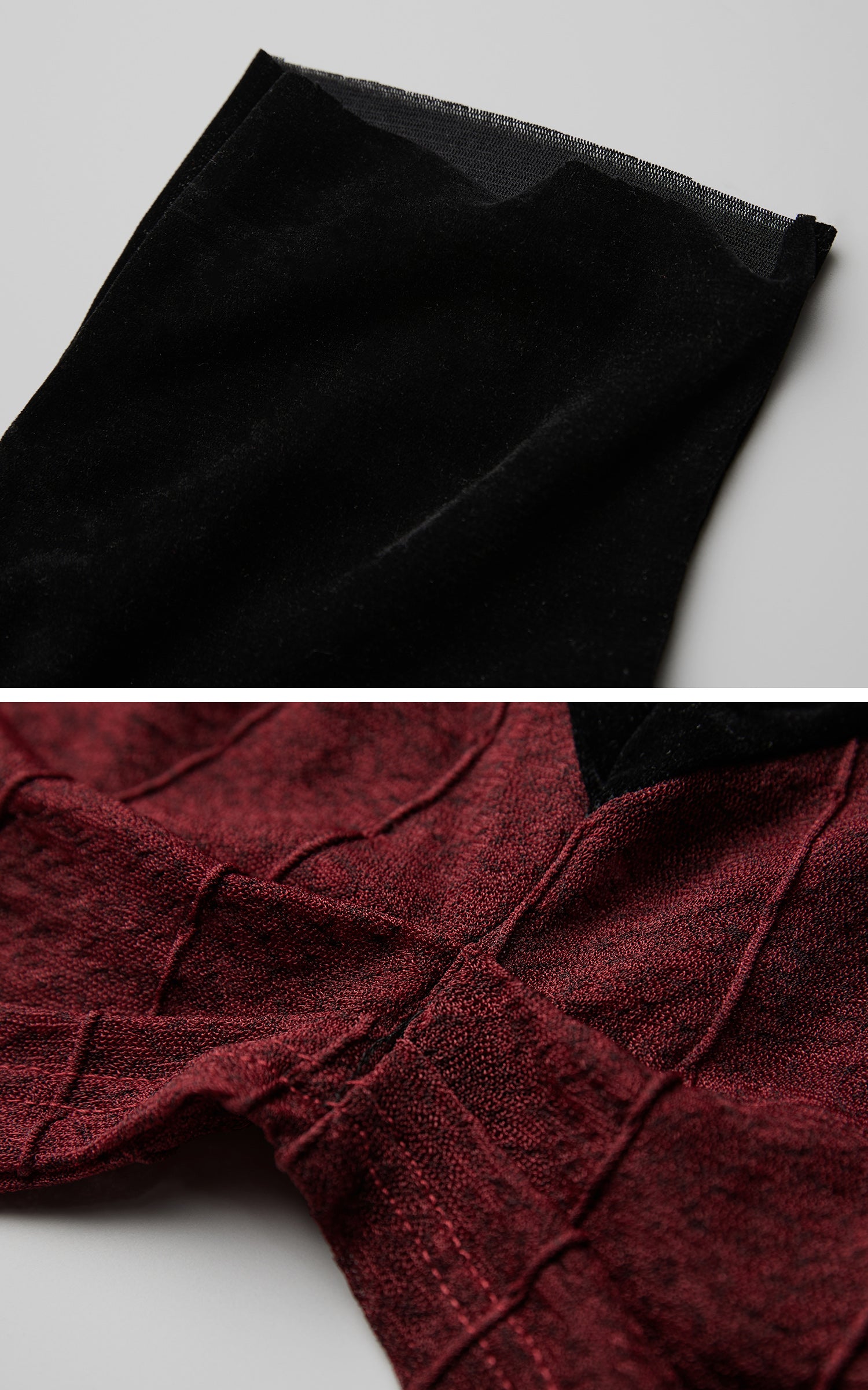 INDULGE Sheer Velvet Long Sleeve Top with Contrast Red Panel