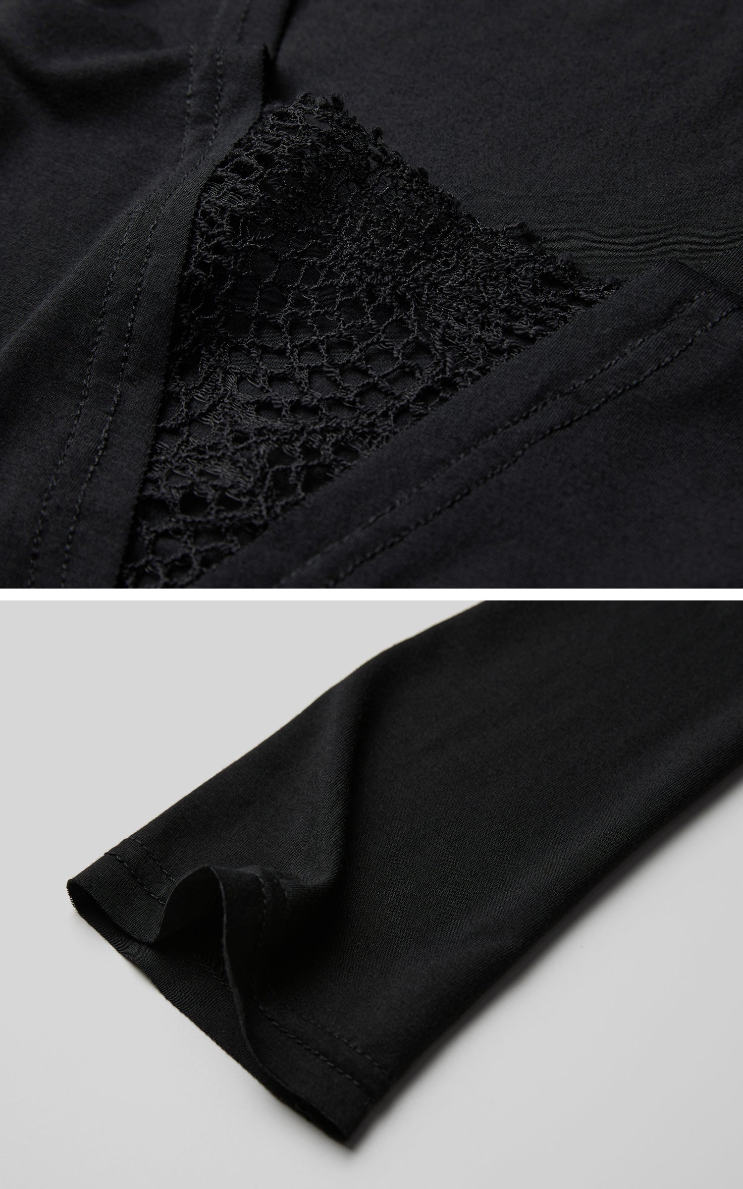 INDULGE Deep V Lace Detail Long Sleeve T-Shirt