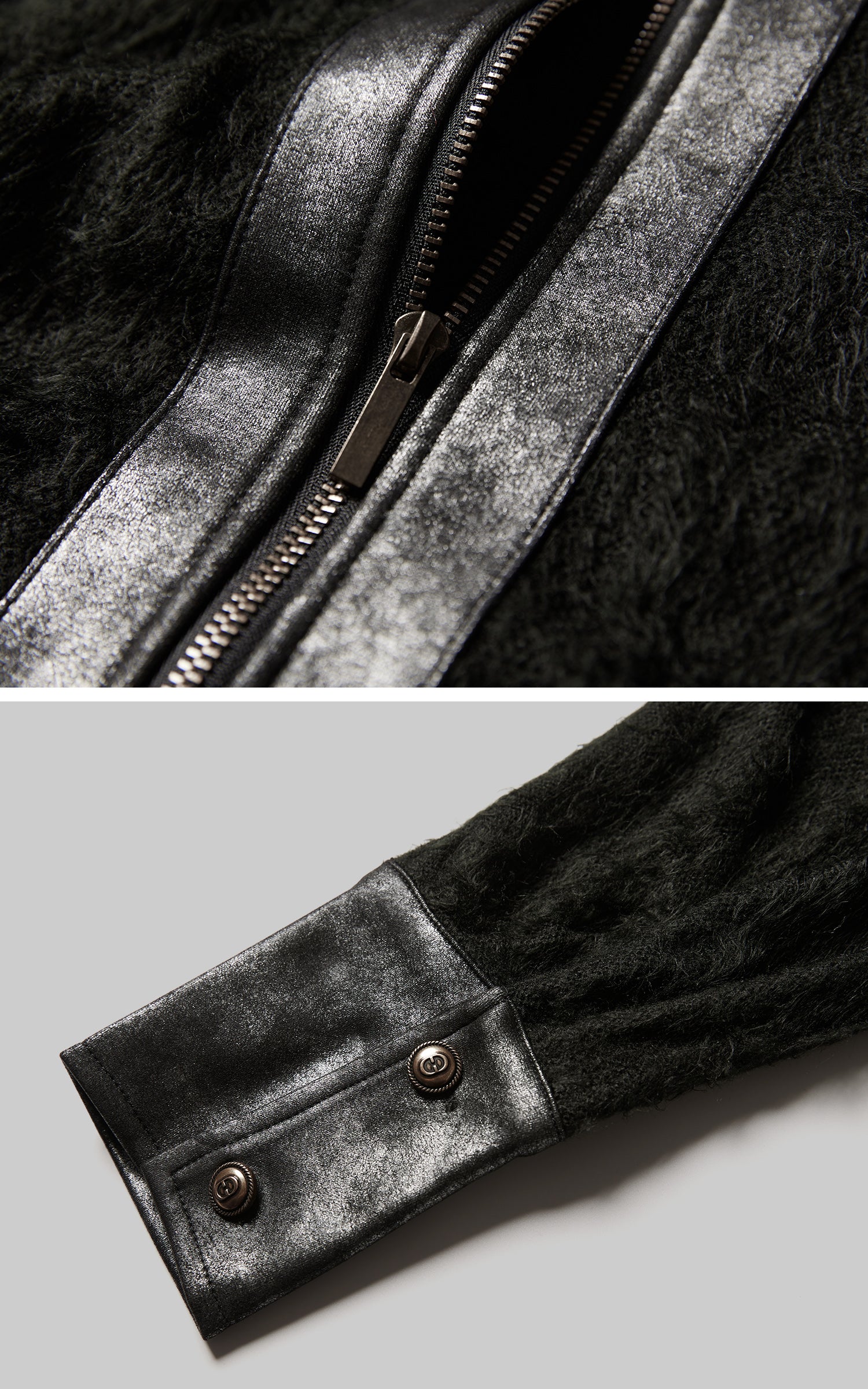 INDULGE Faux Leather Trimmed Fuzzy Top