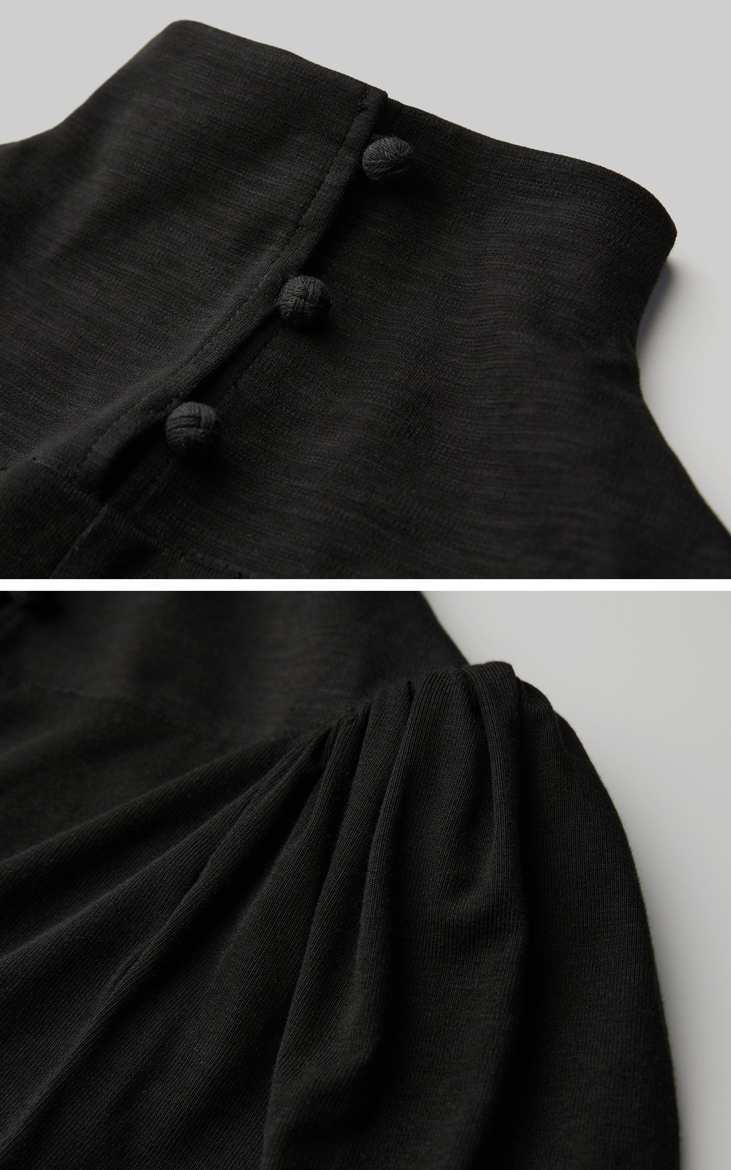 INDULGE High Neck Ruched Long Sleeve Top with Draped Front Detail