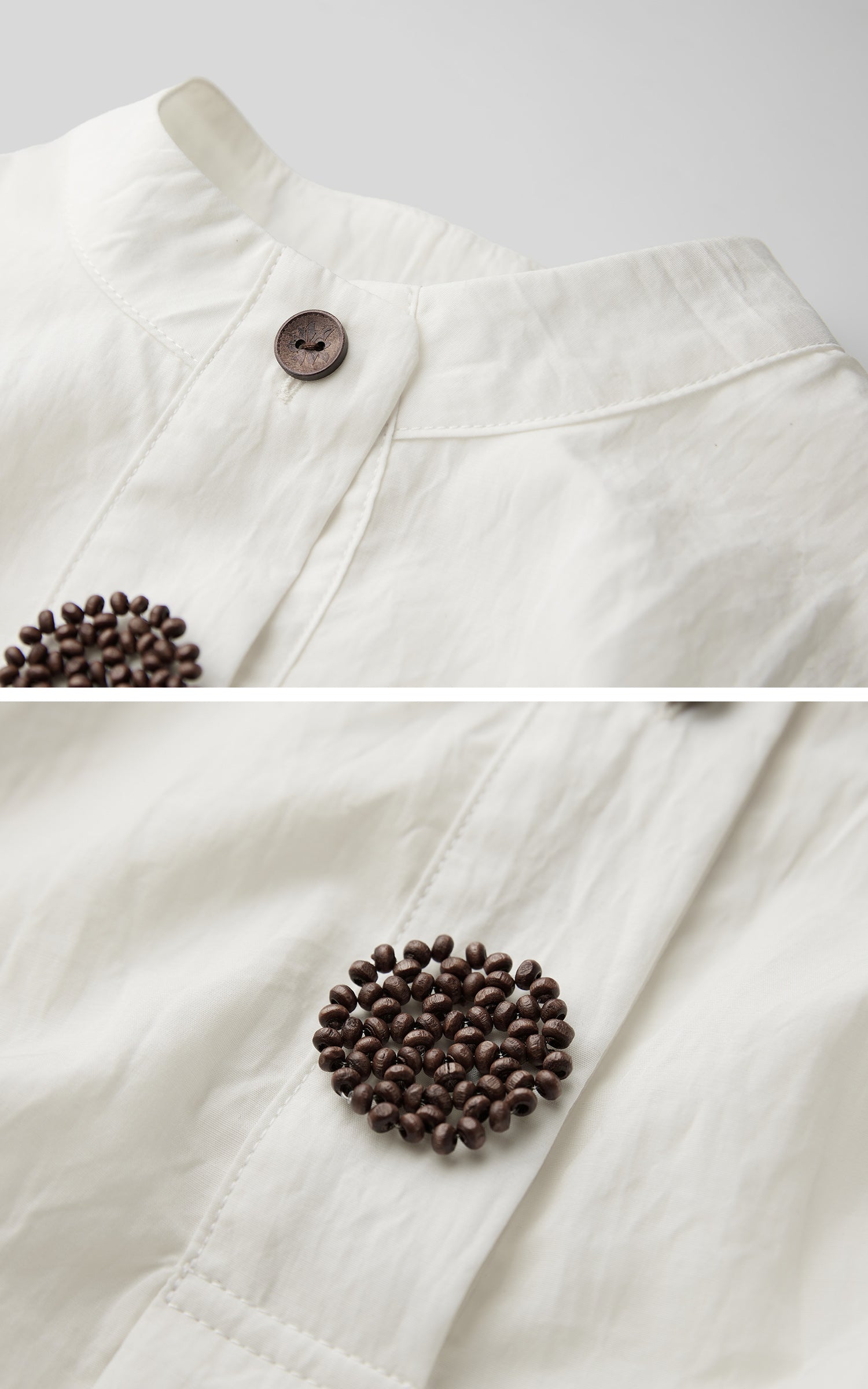 INDULGE Oversized Textured Cotton Shirt with Beaded Button Accents and Drawstring Hem