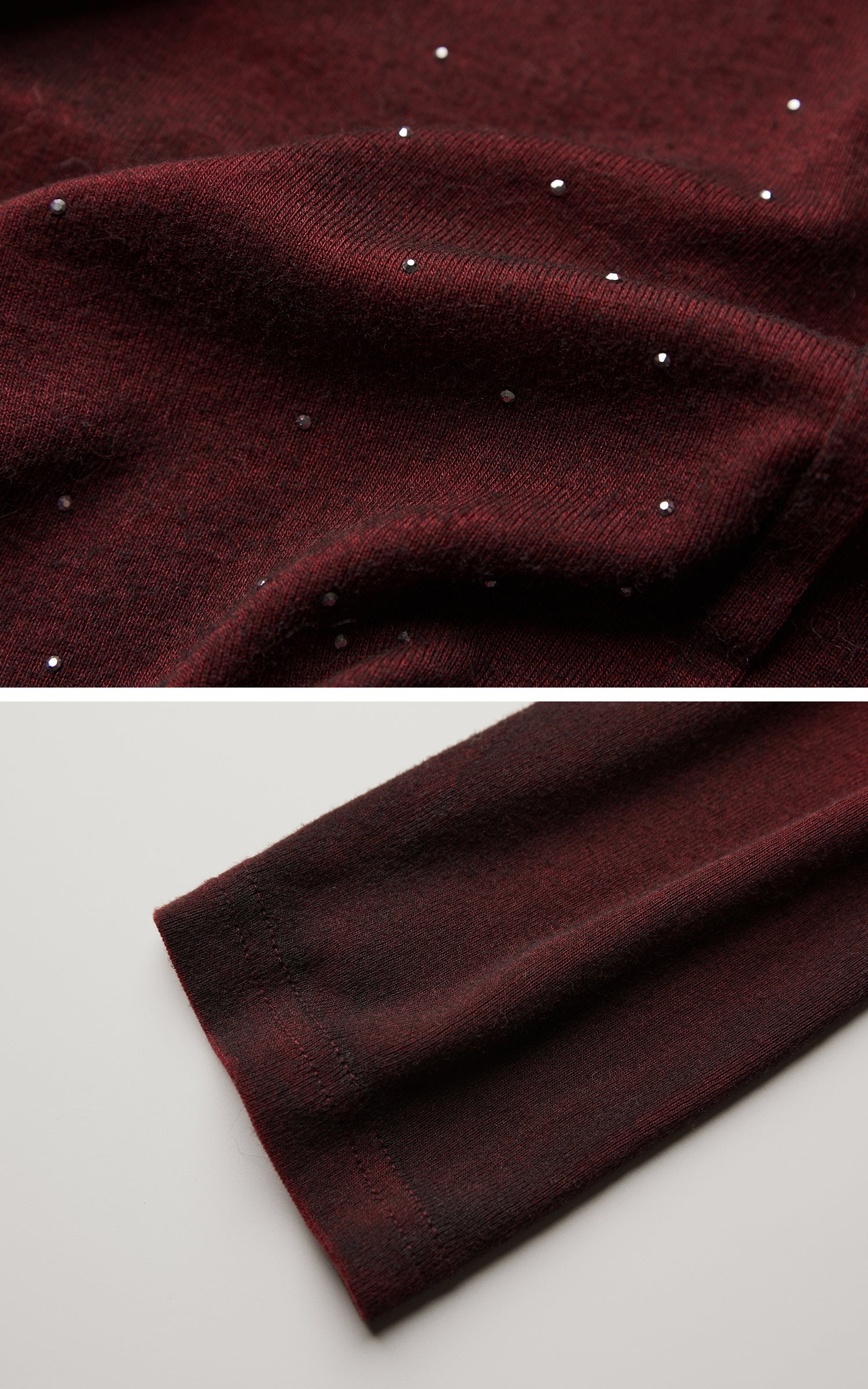 INDULGE Asymmetric Draped Long Sleeve Top with Ombre Dye and Stud Detail