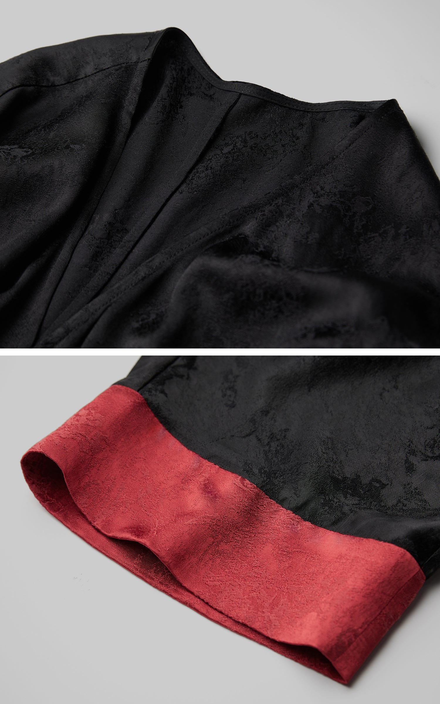 INDULGE Kimono Sleeve Wrap Coat with Red Contrast Cuffs and Long Tie