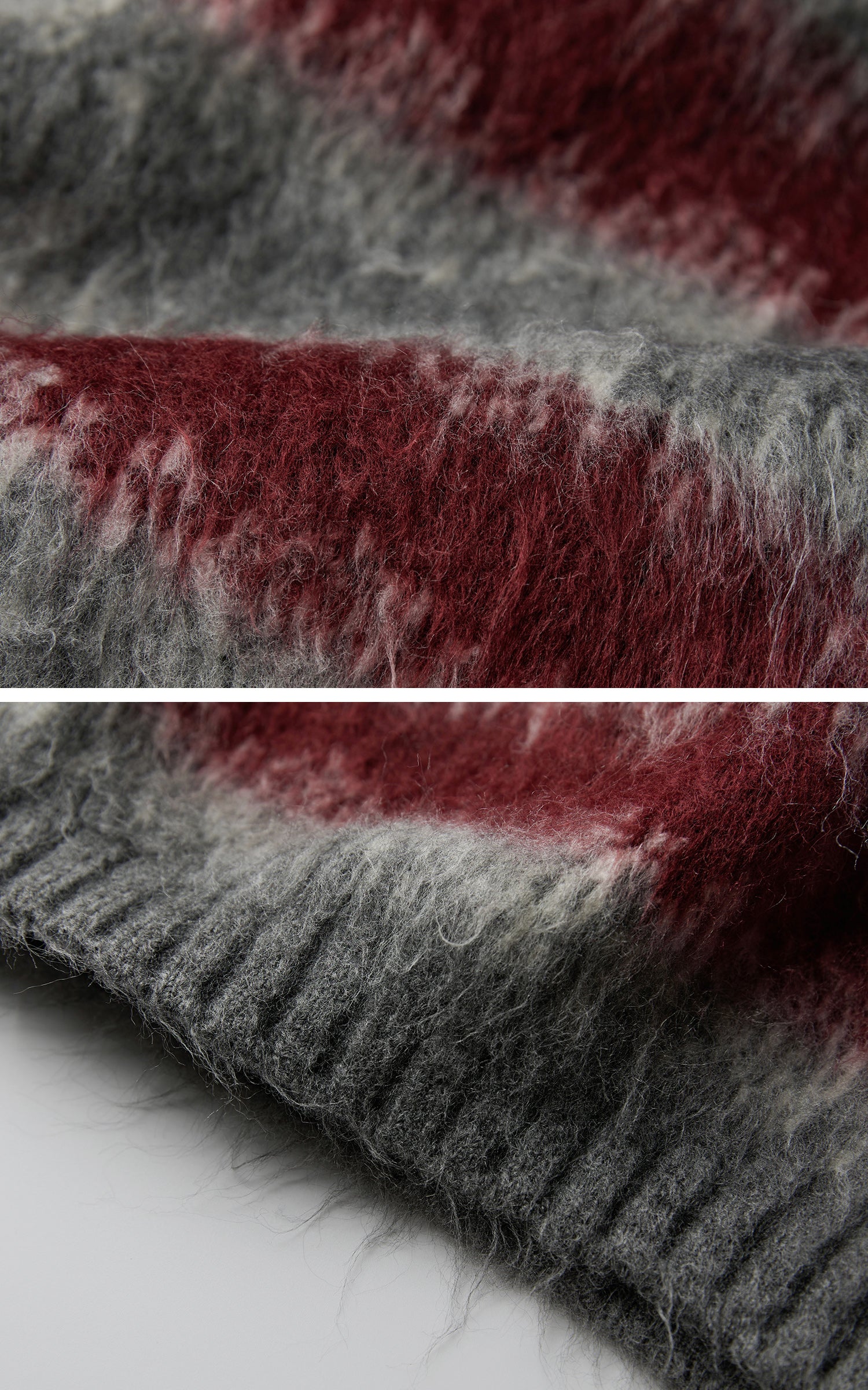 INDULGE Striped Fuzzy Knit Sweater Oversized Pullover Red Grey