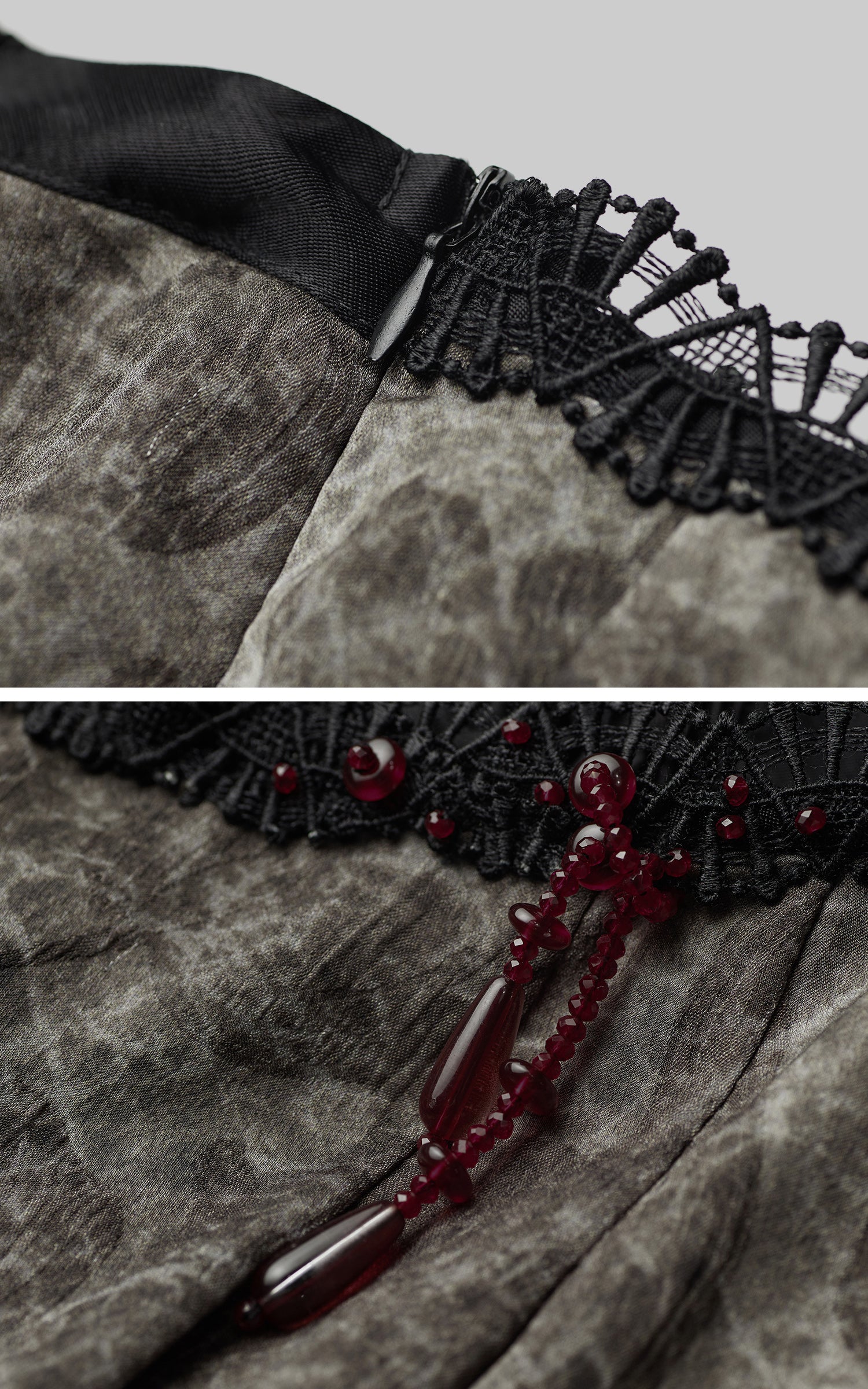 INDULGE Shadow Jacquard Wide Pants with Lace Waist and Beaded Trim
