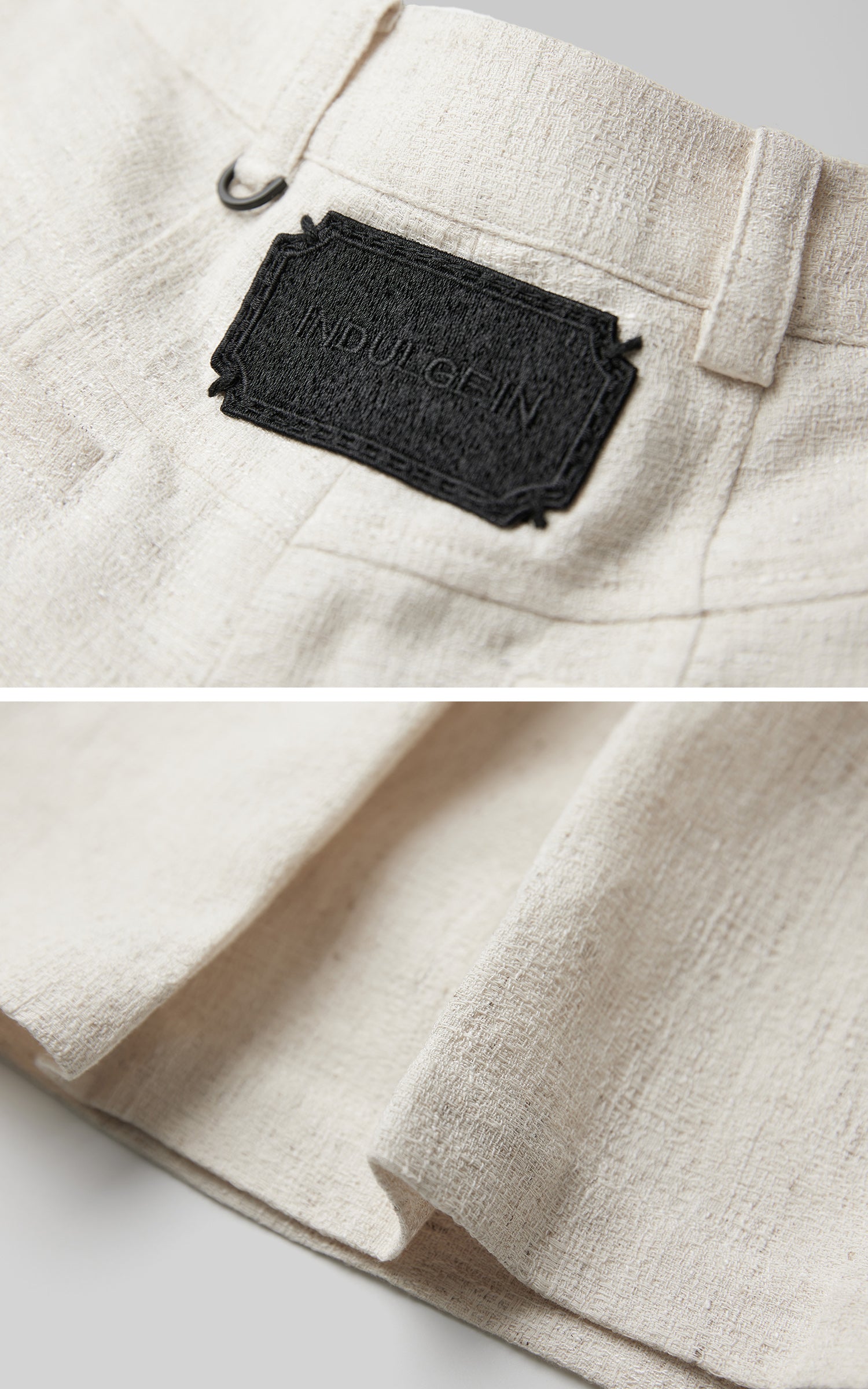 INDULGE Raw-Texture Wide-Leg Pants with Hand-Stitched Details