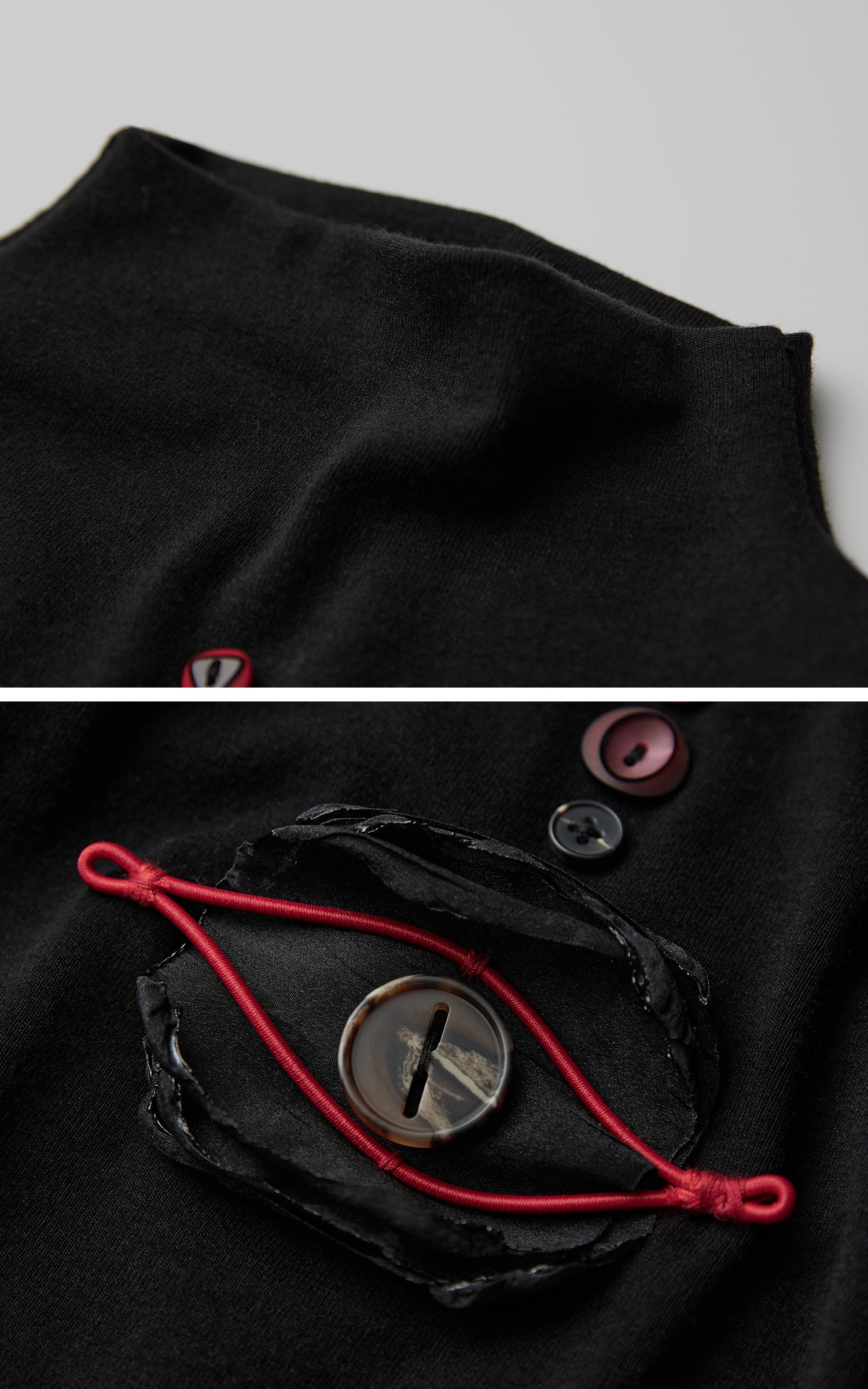 INDULGE Ruched Fitted Tee with Deconstructed Eye Button Detail