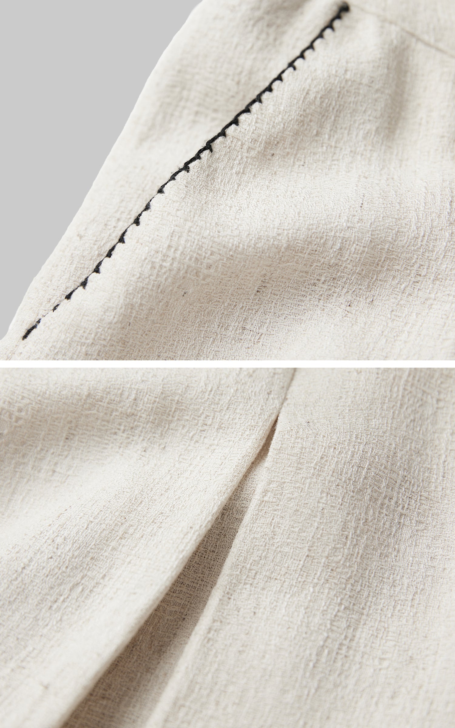 INDULGE Raw-Texture Wide-Leg Pants with Hand-Stitched Details