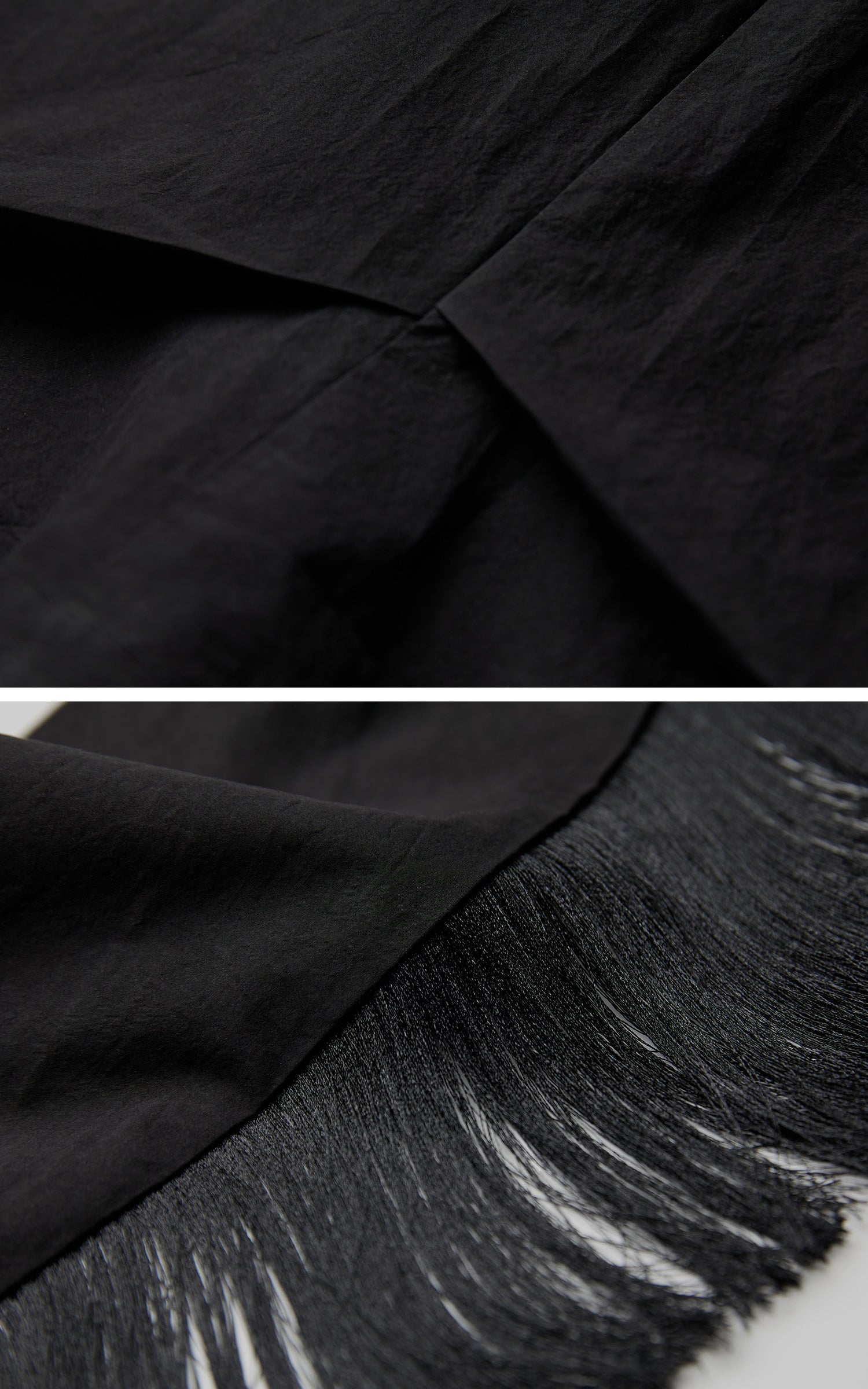INDULGE Wide-Leg Draped Pants with Fringed Panels and Deconstructed Details