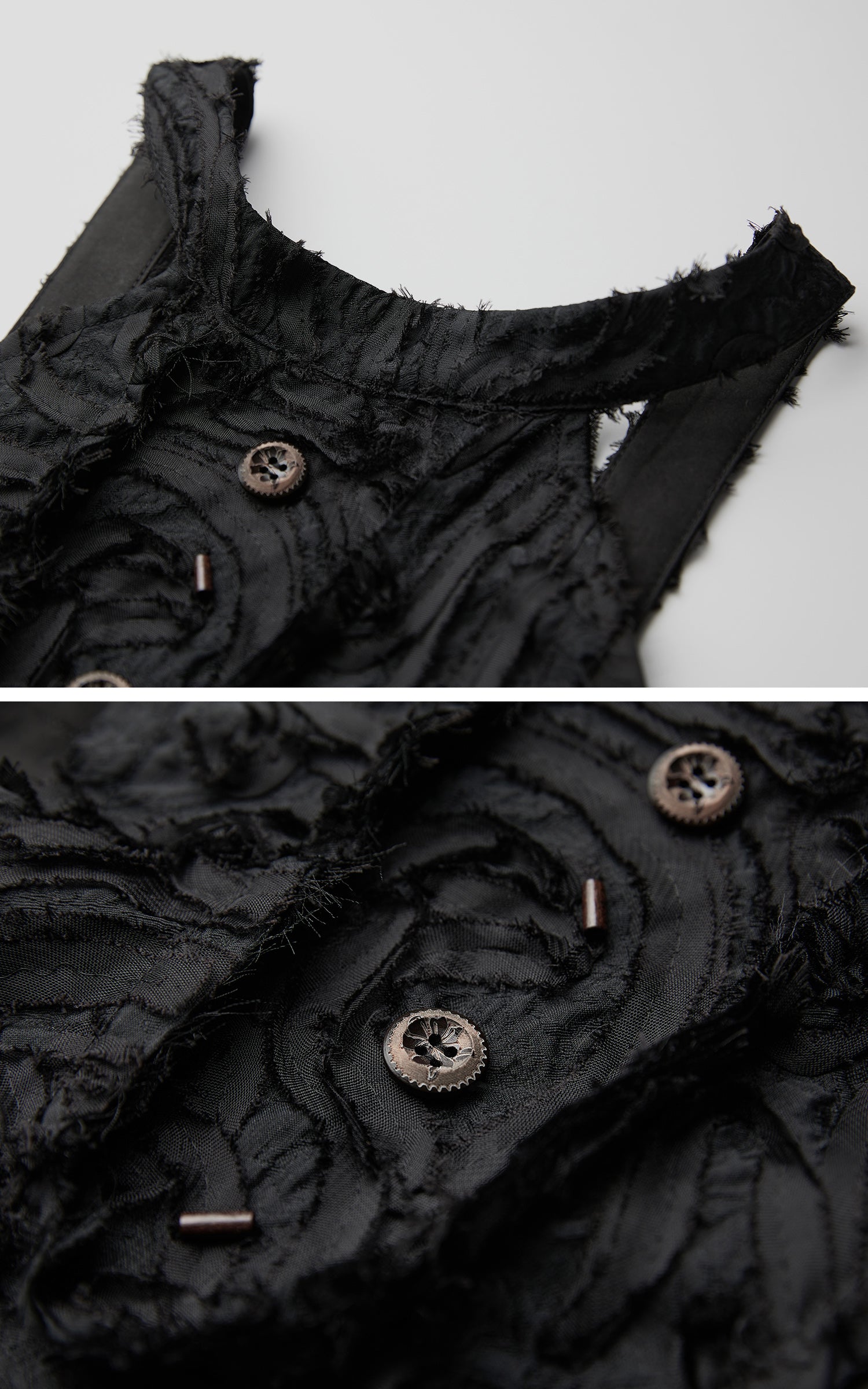 INDULGE Distressed Textured Halter Top with Sculptural Button Detail
