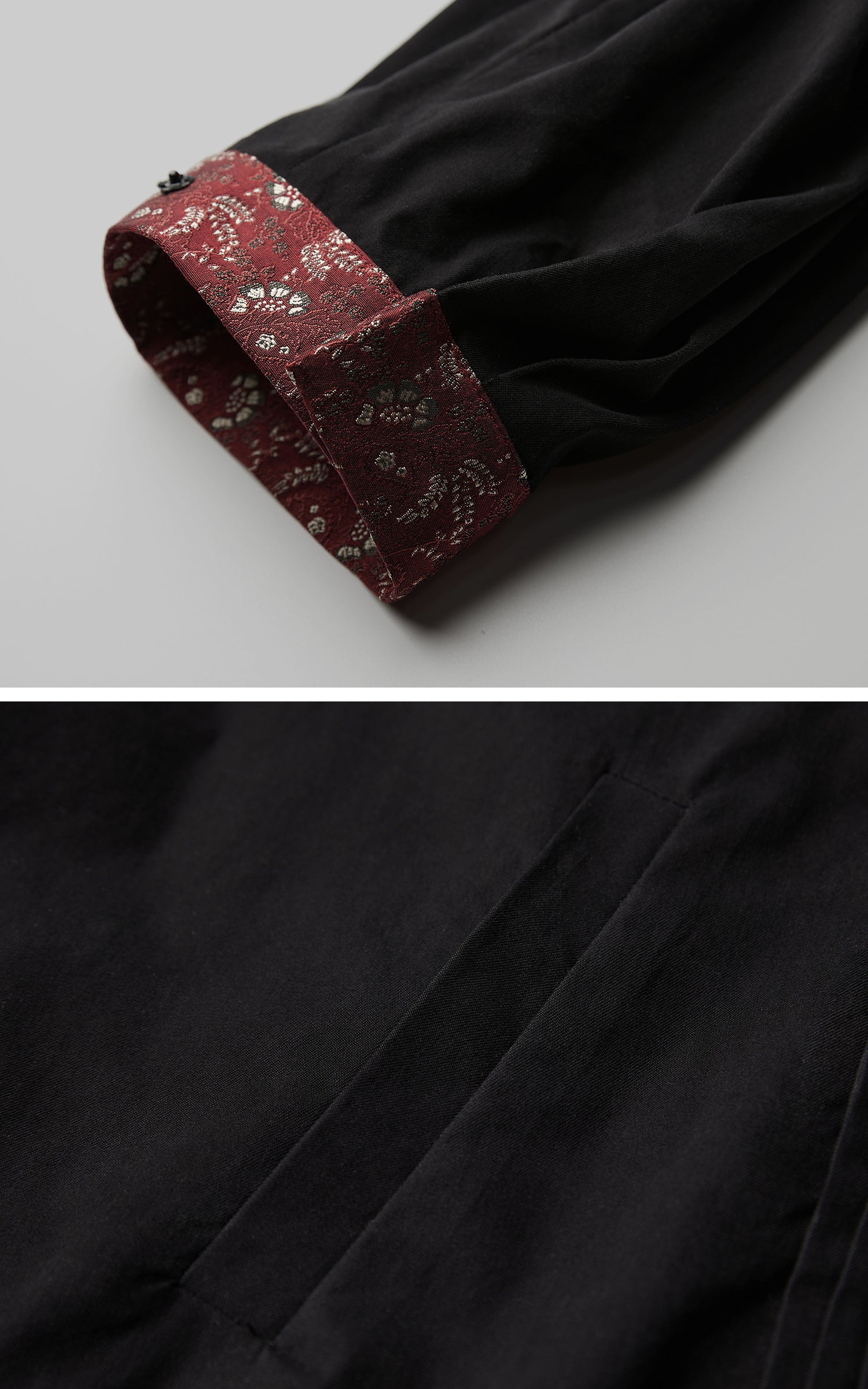 INDULGE Oversized Black Shirt with Contrast Collar and Pleated Front