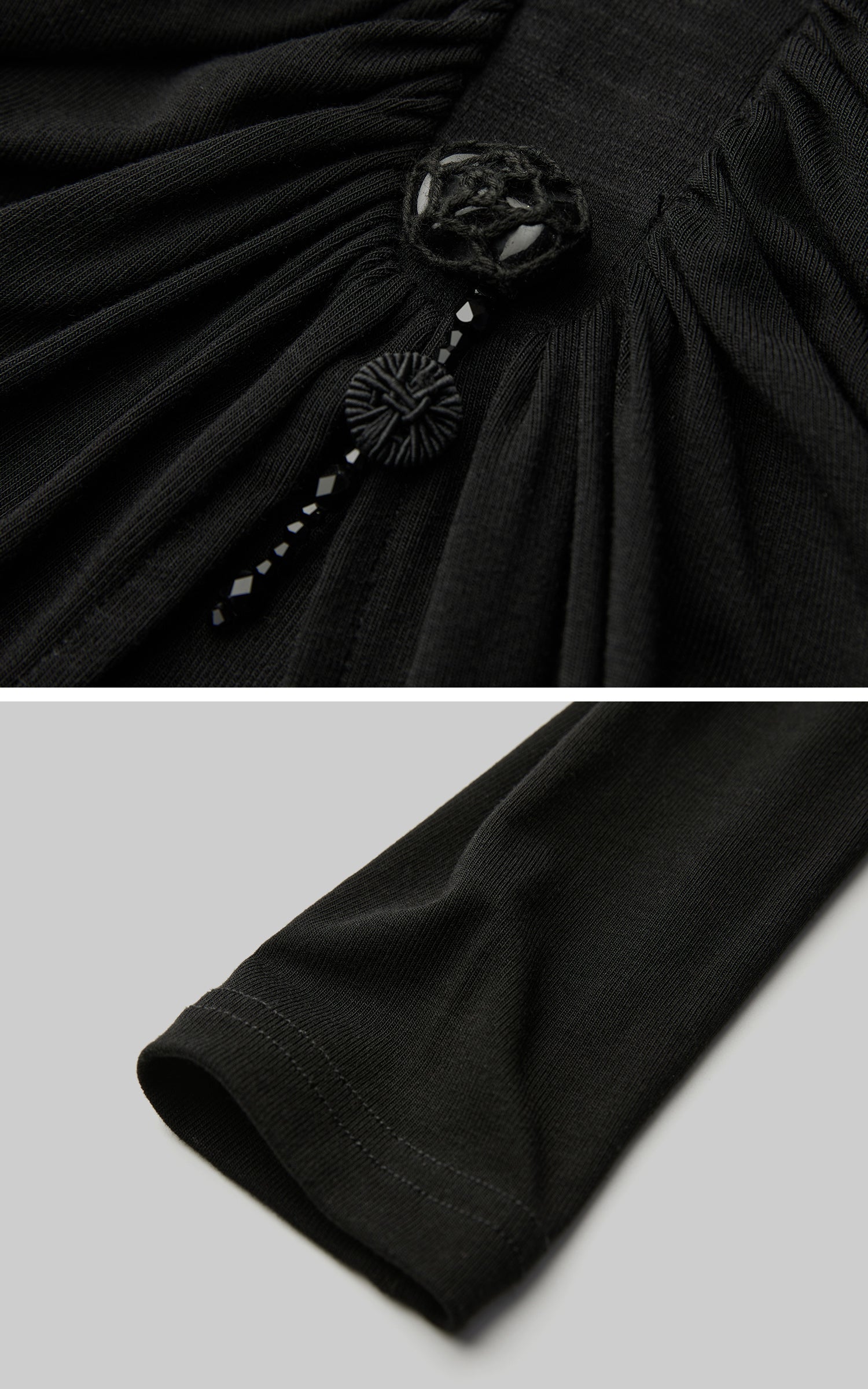 INDULGE High Neck Ruched Long Sleeve Top with Draped Front Detail