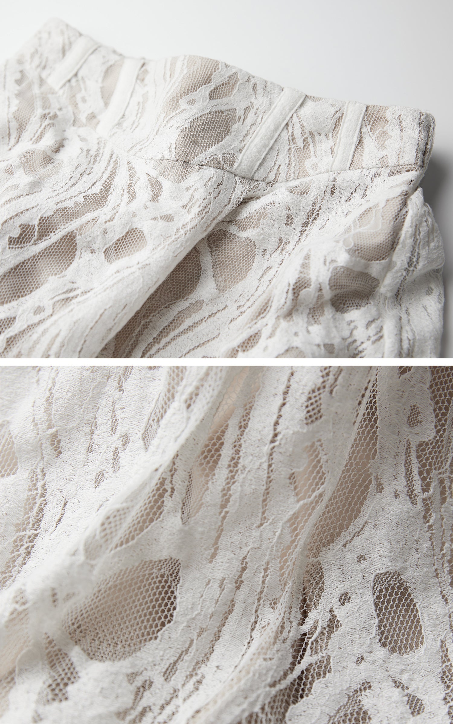 INDULGE Embroidered Lace Patchwork Maxi Skirt with Draped Overlay and Shell Trim