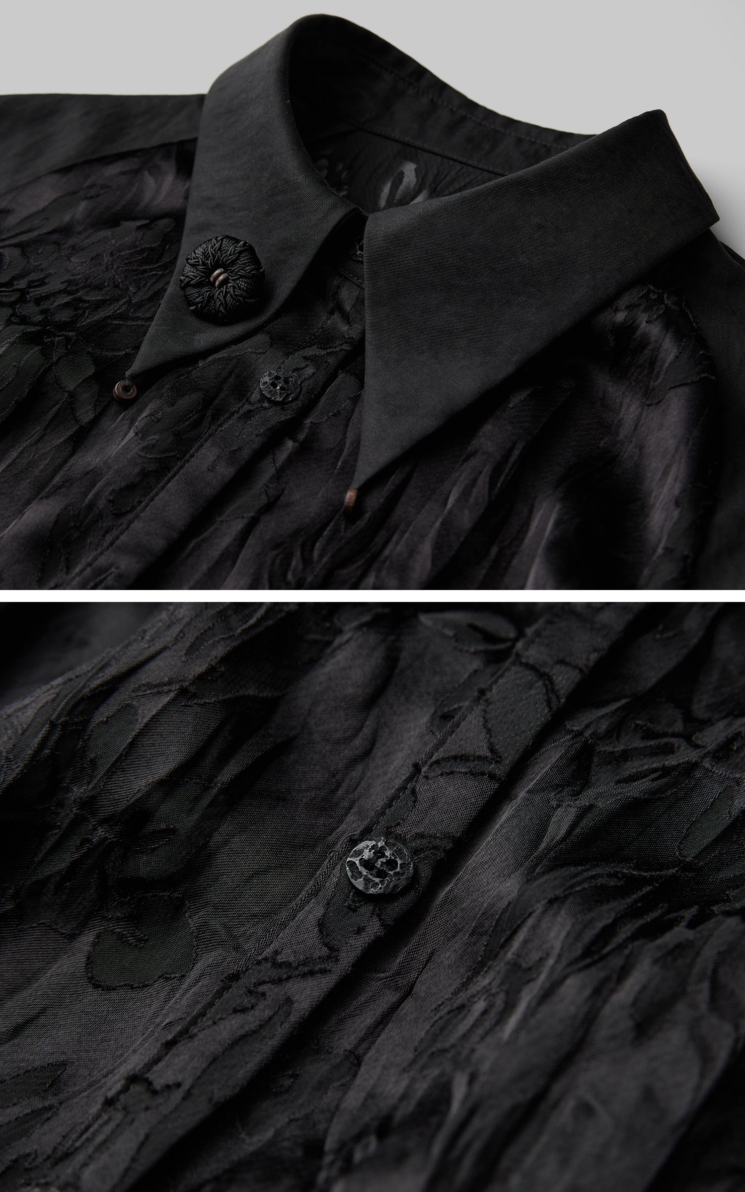 INDULGE Textured Jacquard Shirt with High Collar and Ruched Hem