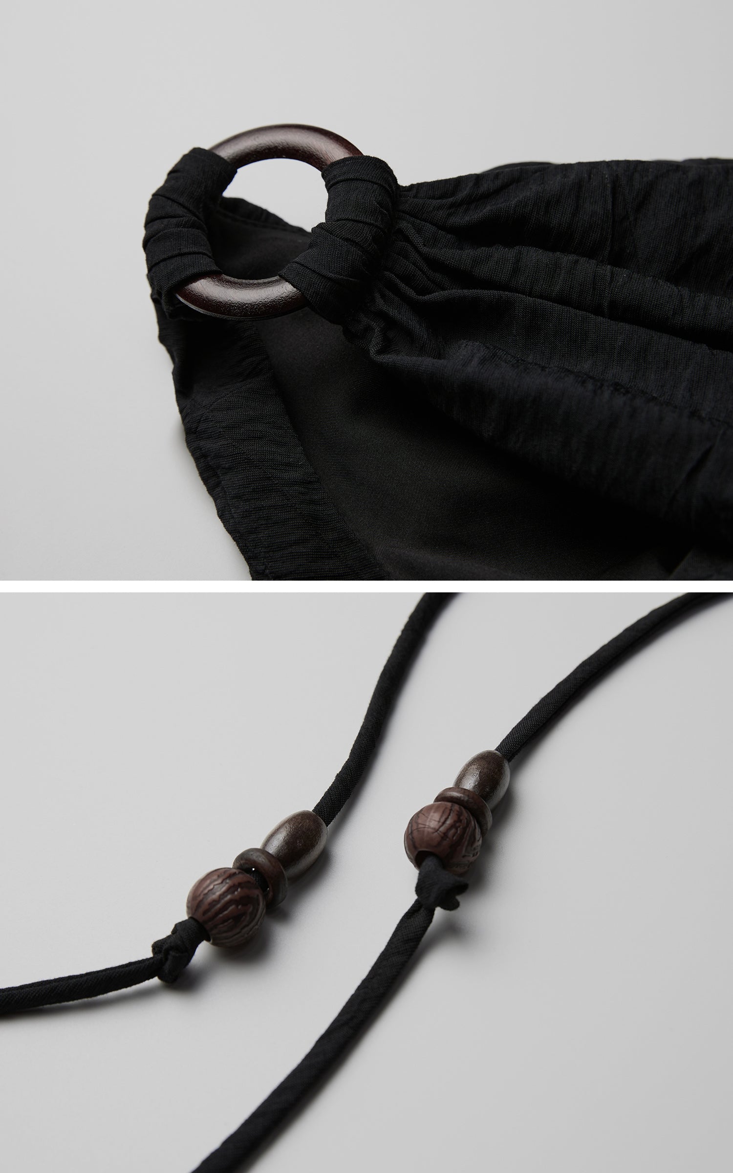 INDULGE Asymmetric Draped Maxi Dress with Textured Fabric and Wooden Bead Detail