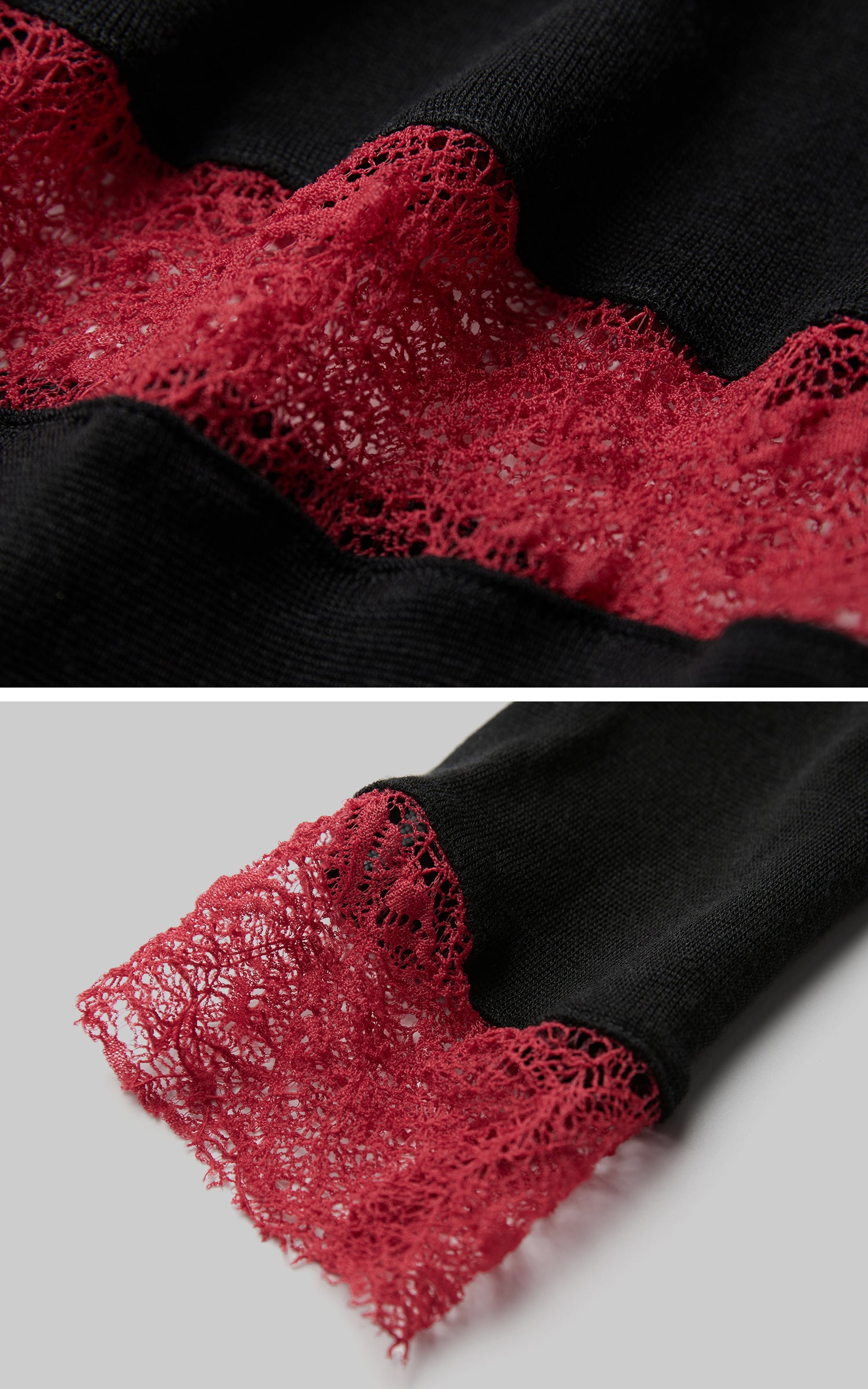 INDULGE Sheer Lace Paneled Long Sleeve Top