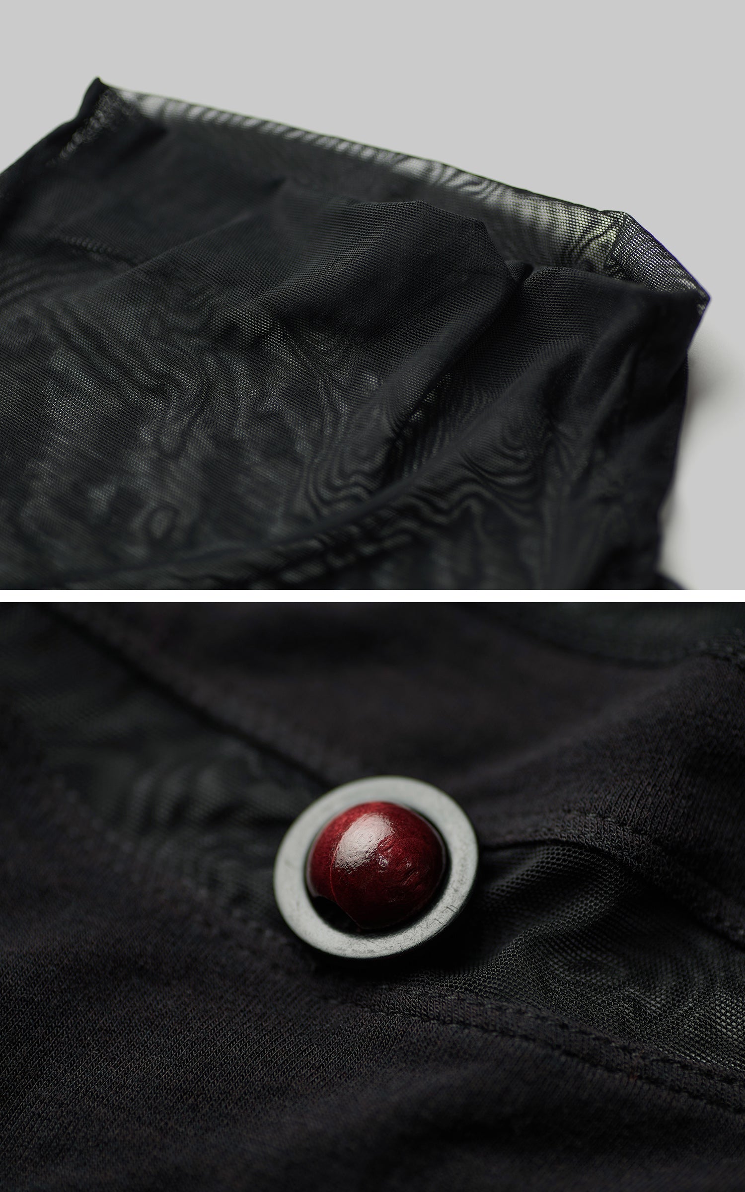INDULGE IN Gothic Mesh Paneled Sleeveless Top with Red Orb Detail