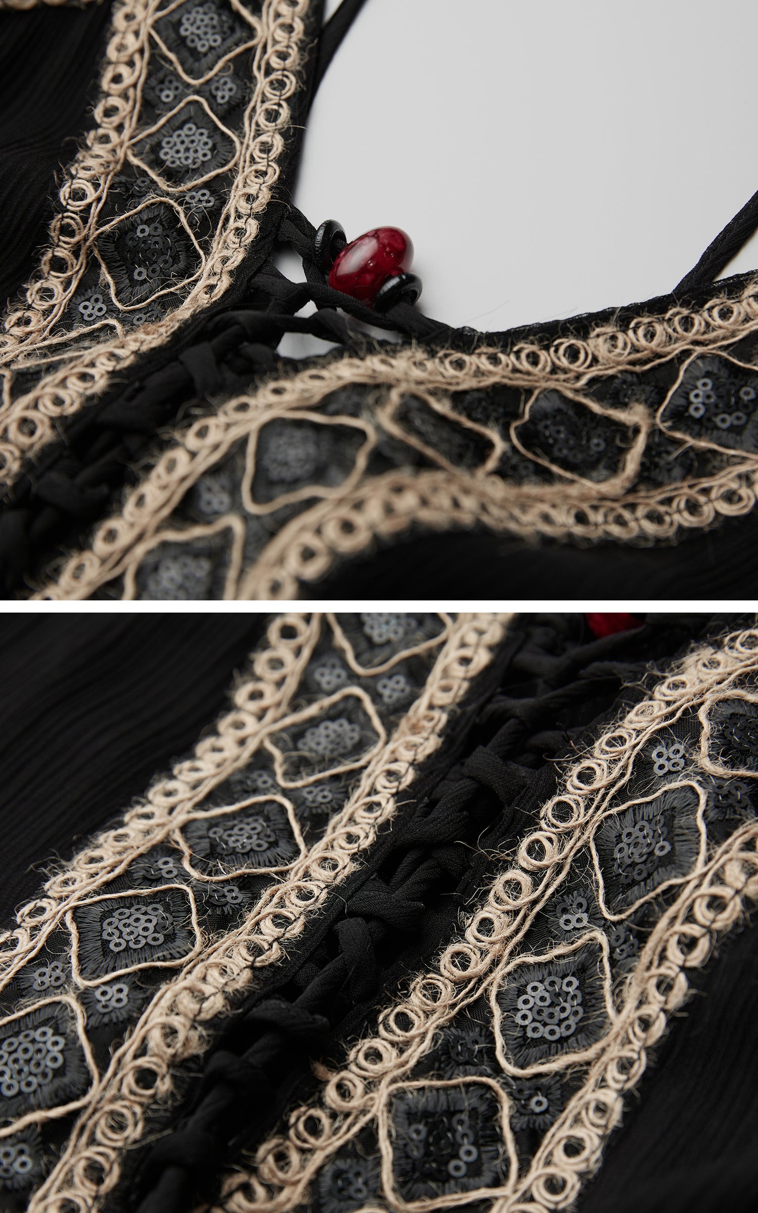 INDULGE Black Embroidered Beaded Maxi Dress