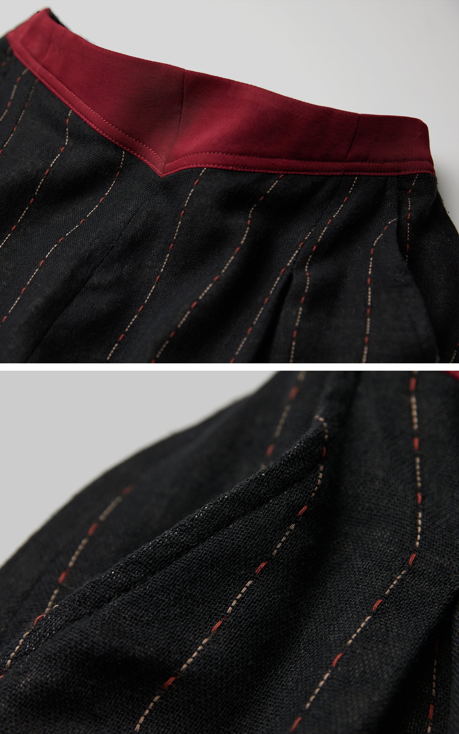 INDULGE Deconstructed Pinstripe Wide-Leg Pants with Contrast Waistband