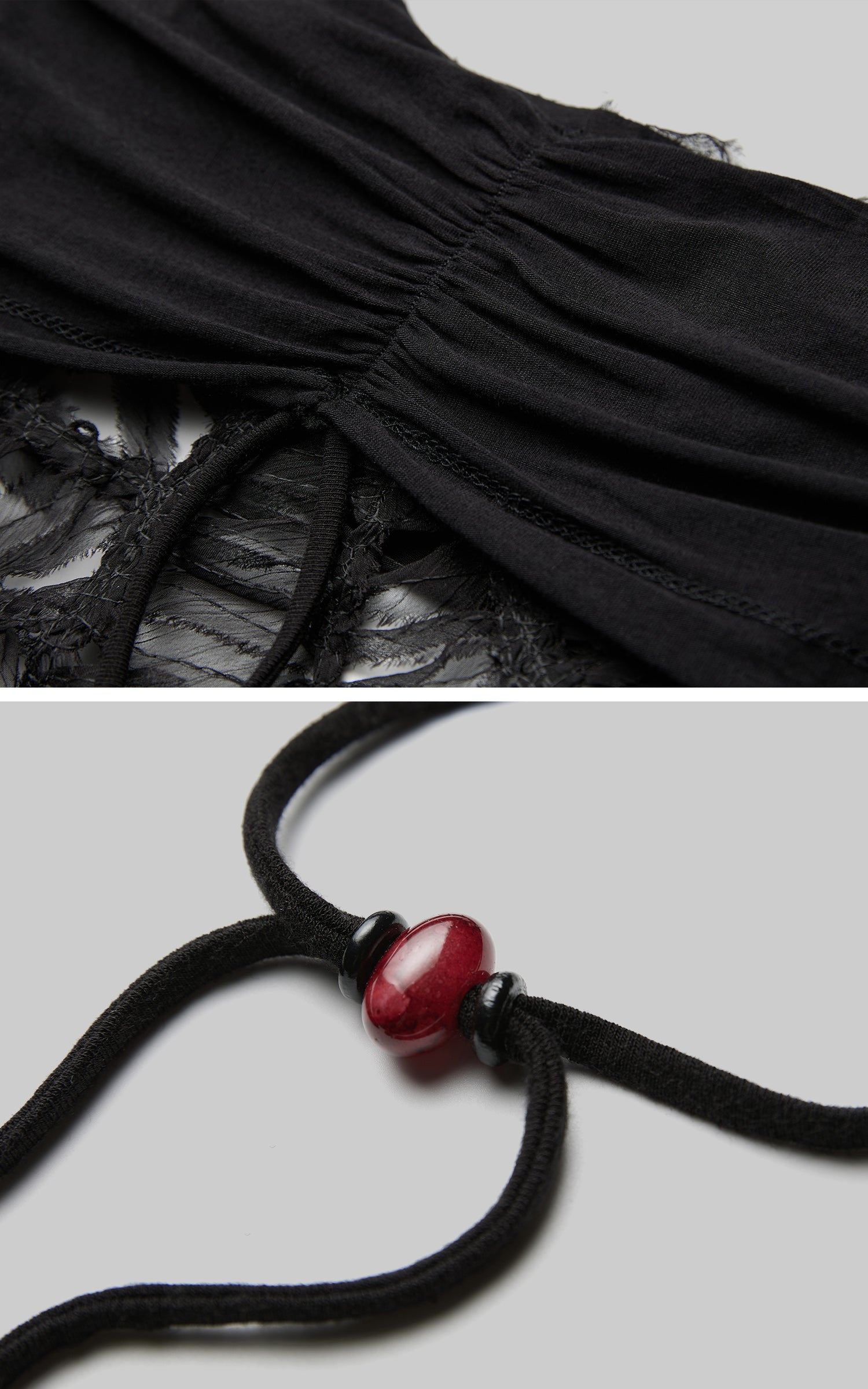 INDULGE Deconstructed Mesh Top with Beads and Raw Edge Detailing