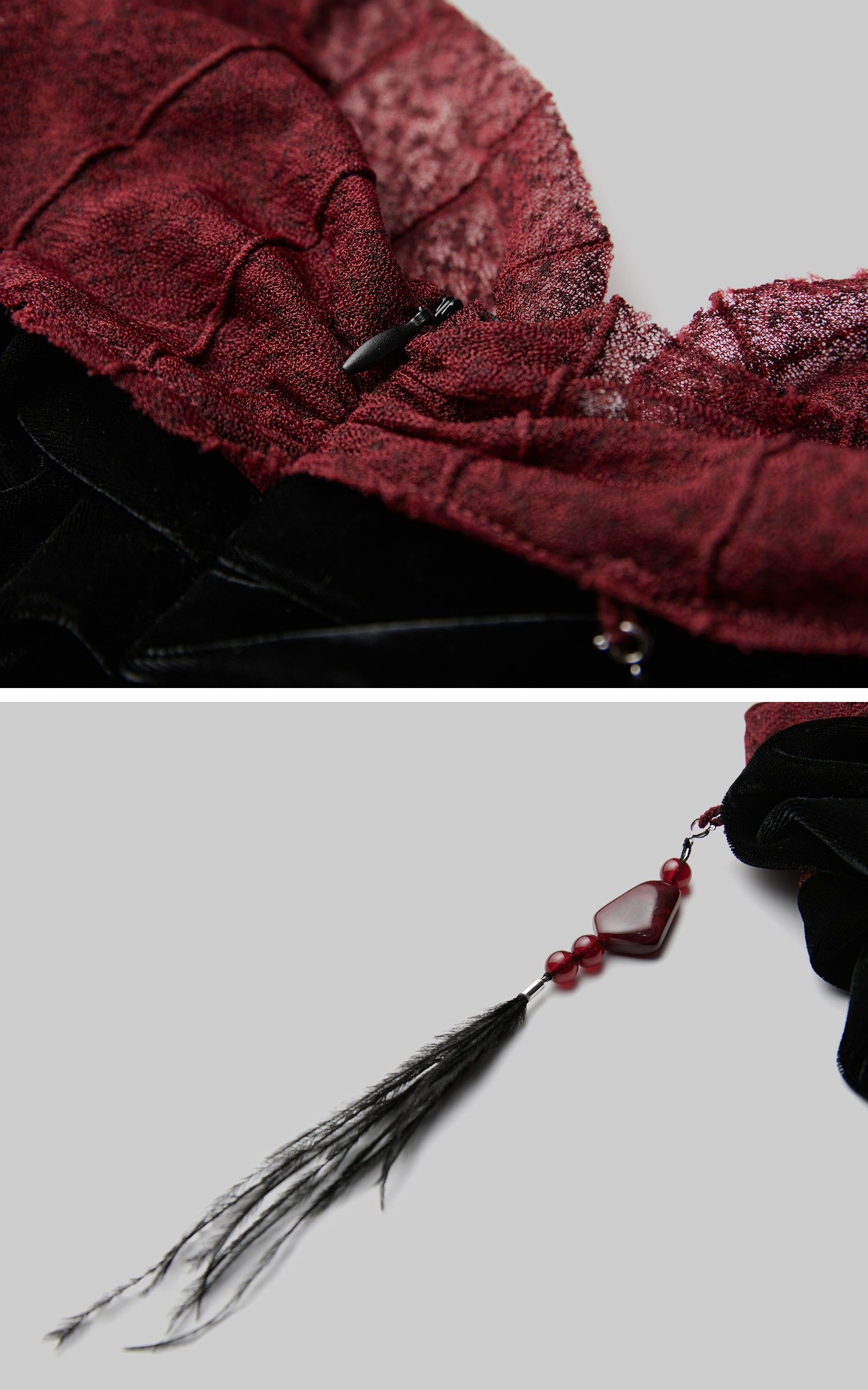 INDULGE Draped Velvet Skirt with Sheer Red Waist Detail