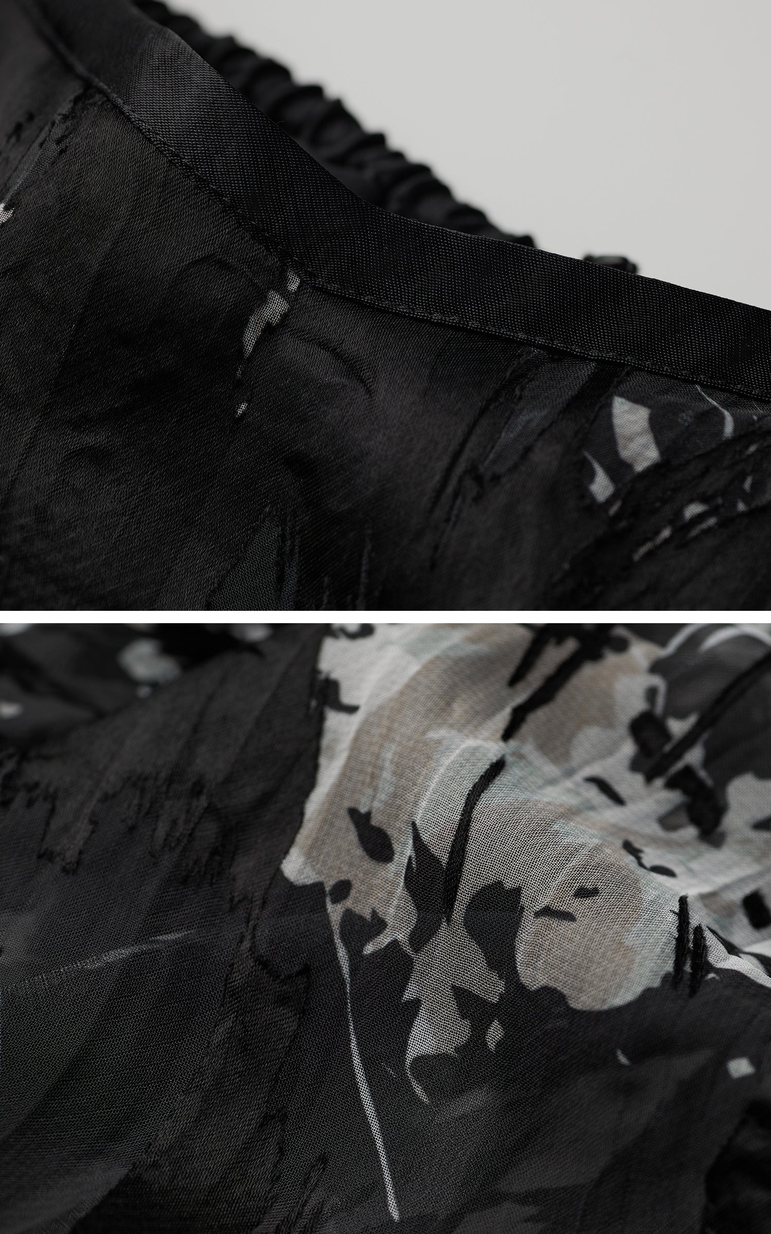INDULGE Sheer Texture Shirt and Long Skirt Set with Abstract Shadow Print