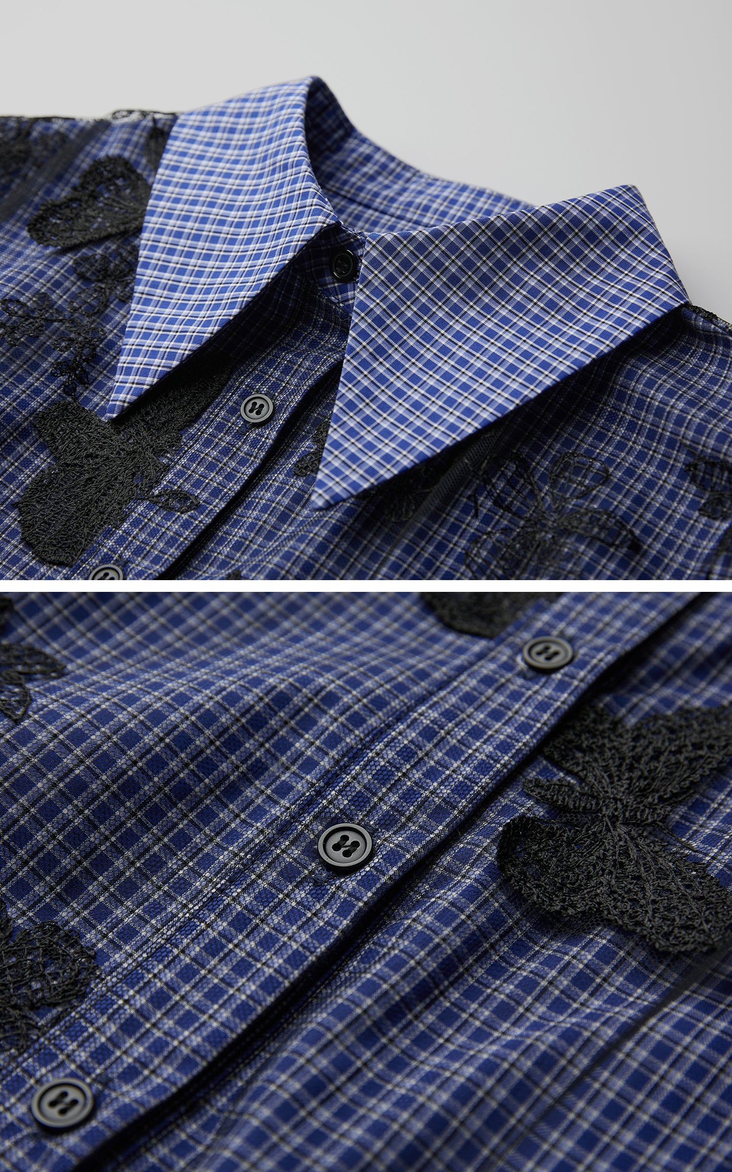 INDULGE Sheer Organza Butterfly Overlay Plaid Shirt