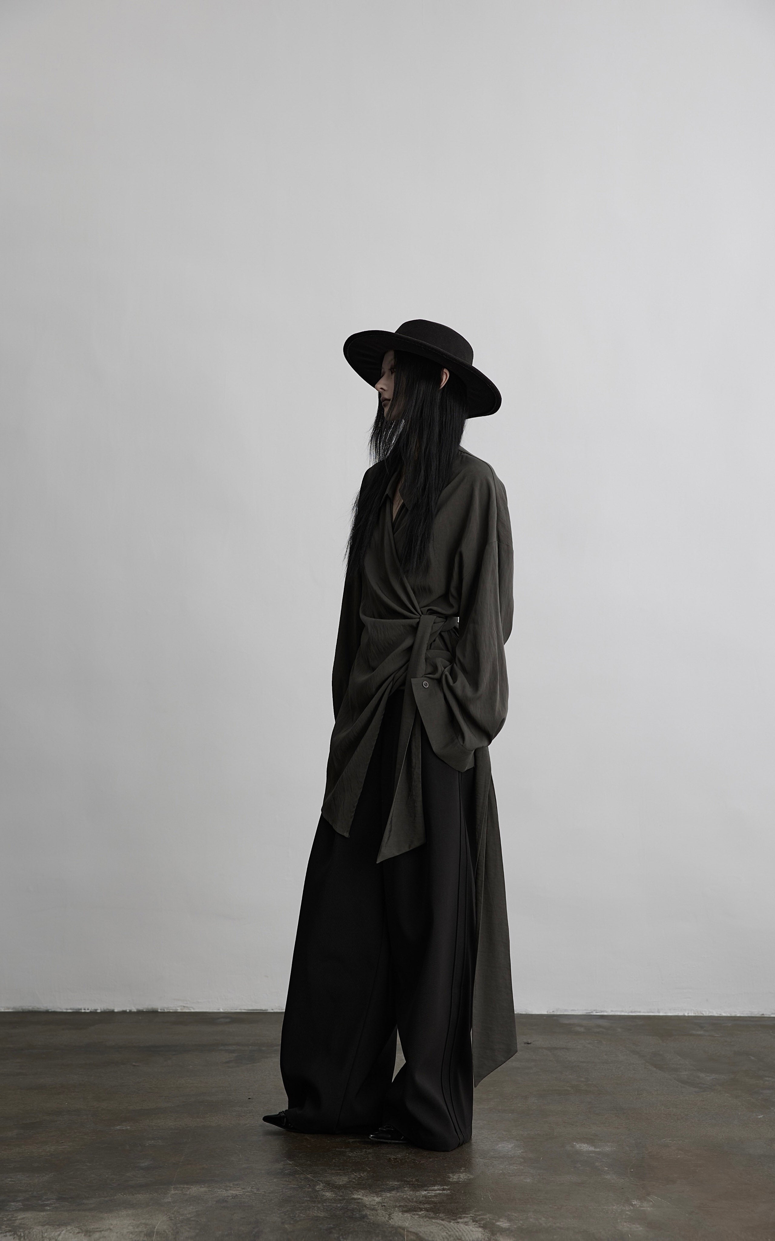 INDULGE Draped Wrap Shirt with Asymmetric Tie Waist