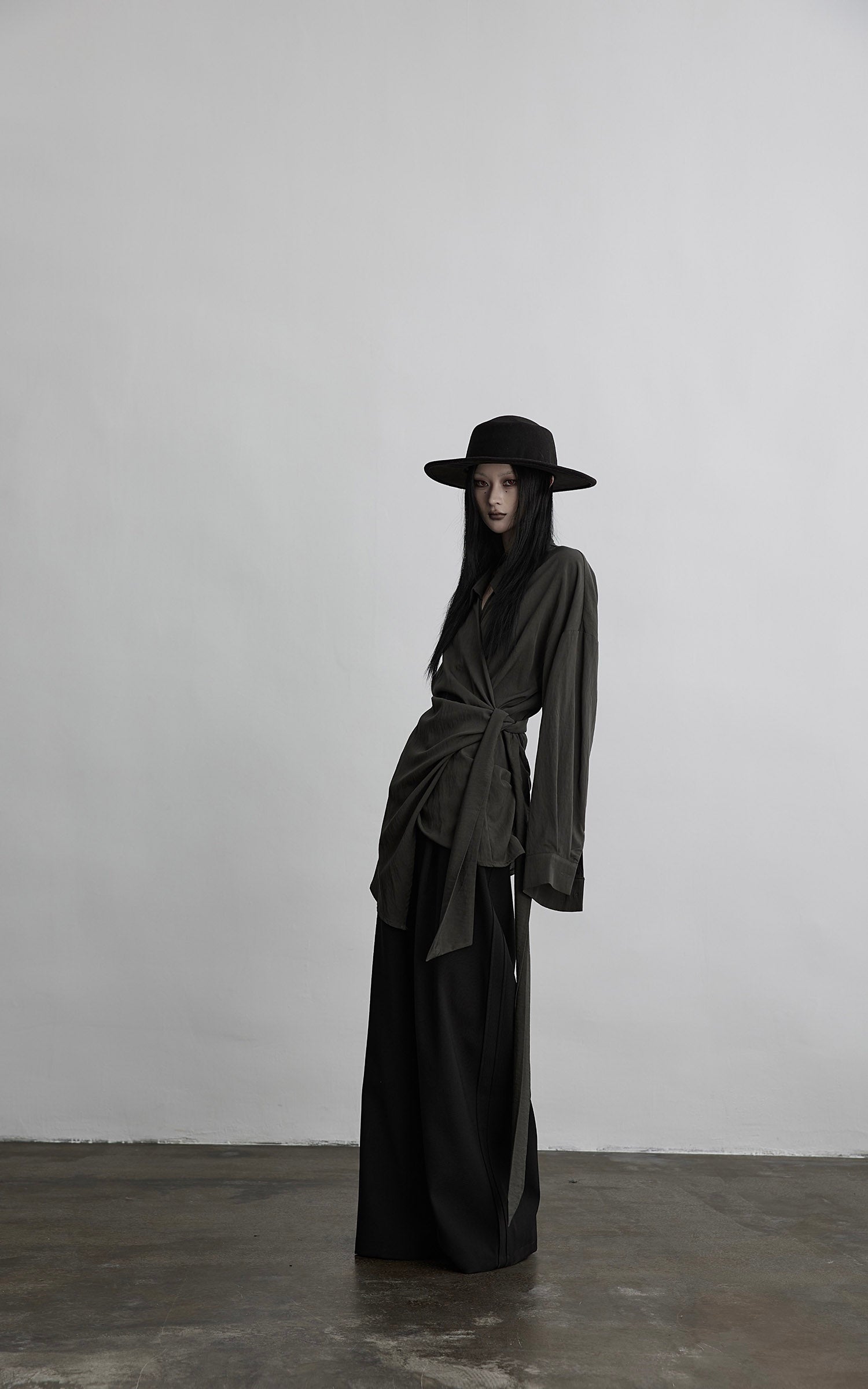 INDULGE Draped Wrap Shirt with Asymmetric Tie Waist