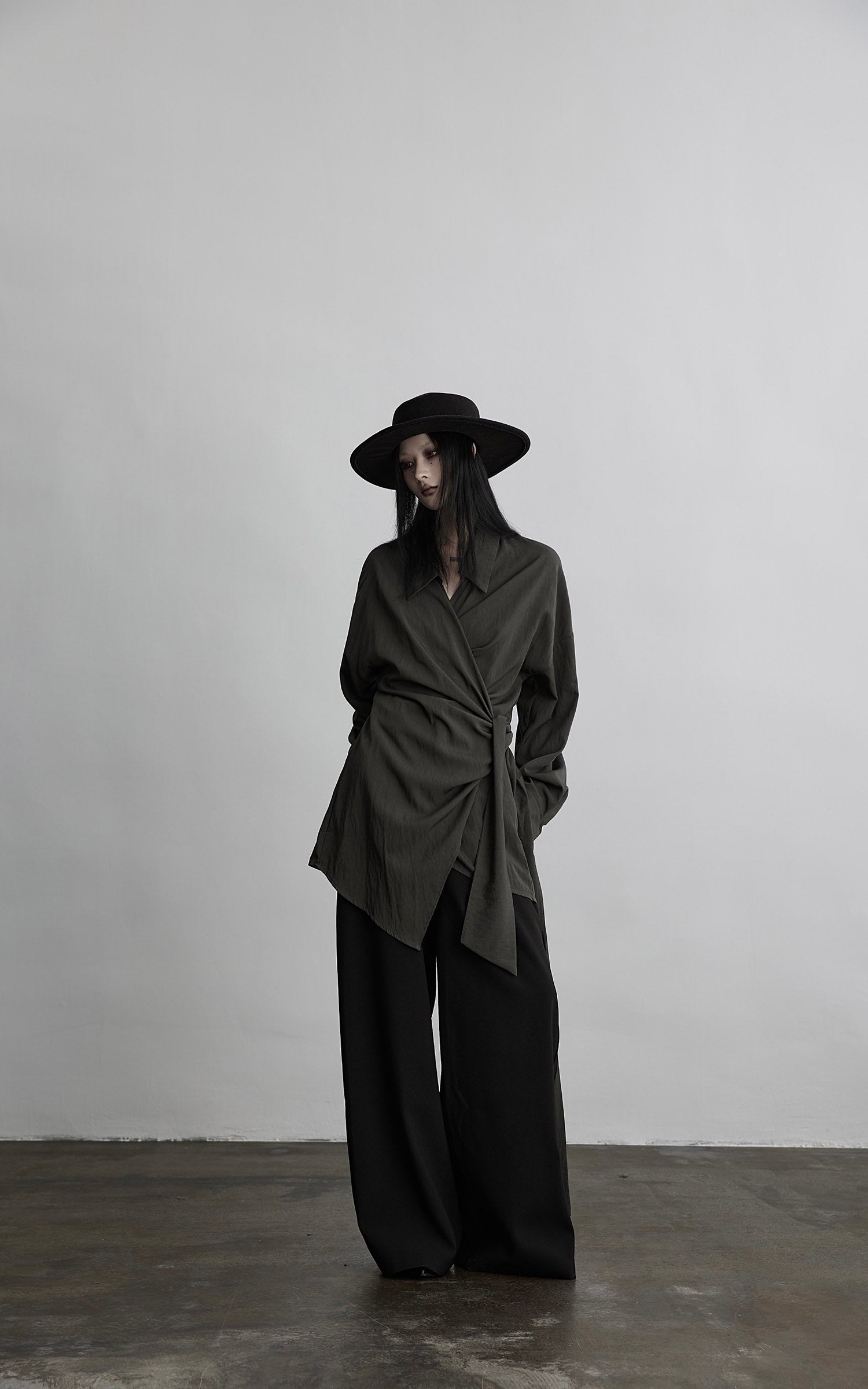 INDULGE Draped Wrap Shirt with Asymmetric Tie Waist