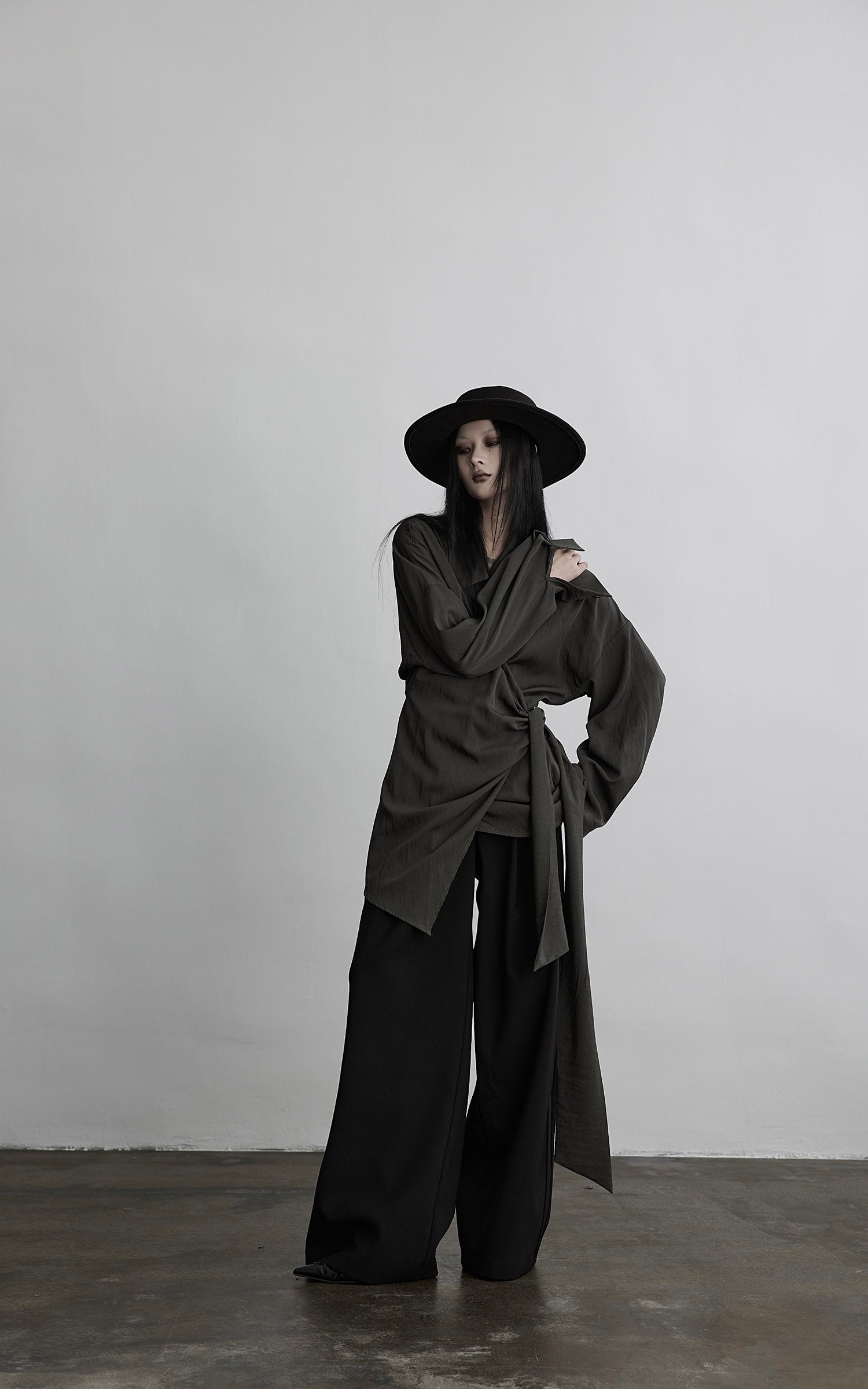 INDULGE Draped Wrap Shirt with Asymmetric Tie Waist