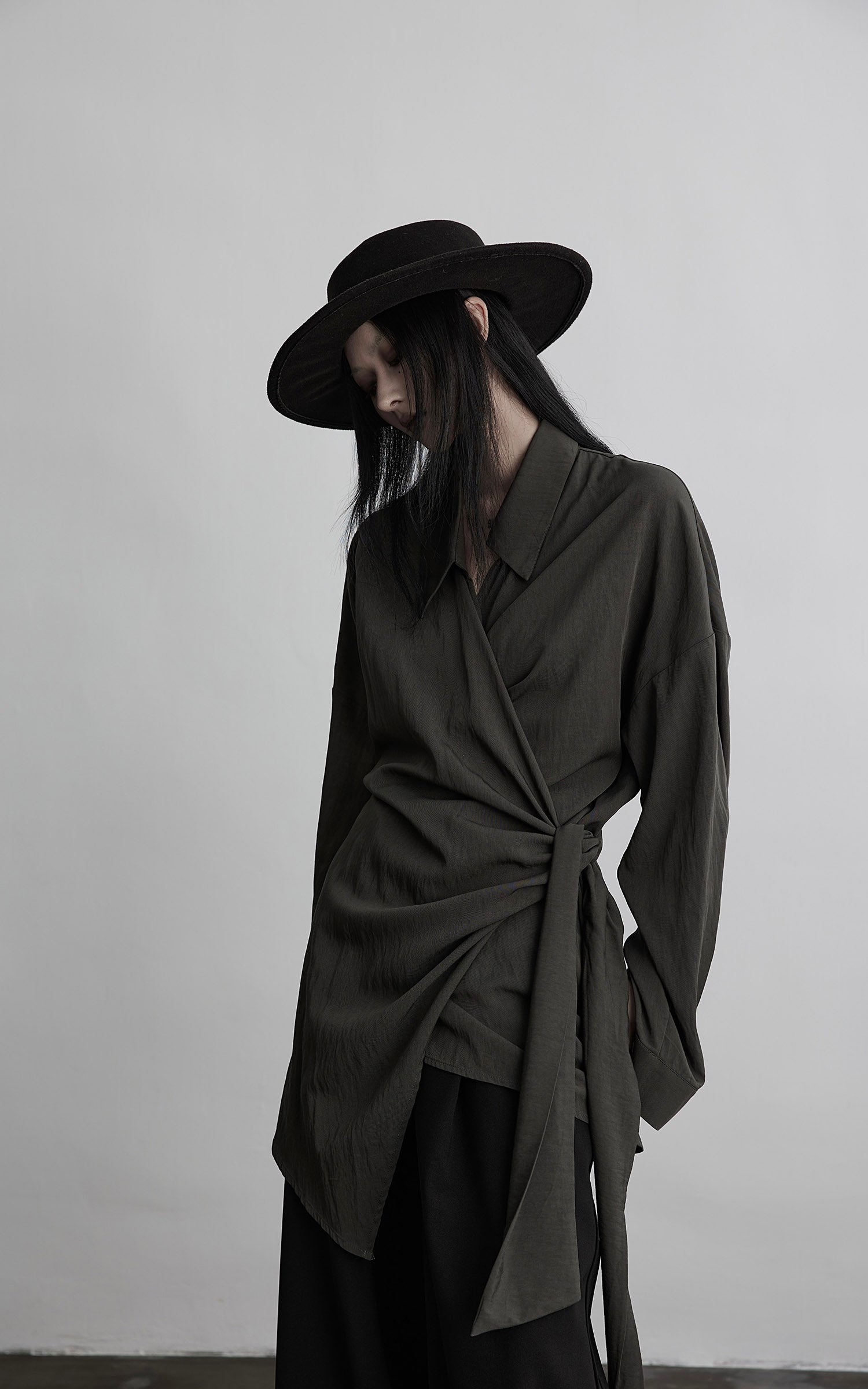 INDULGE Draped Wrap Shirt with Asymmetric Tie Waist