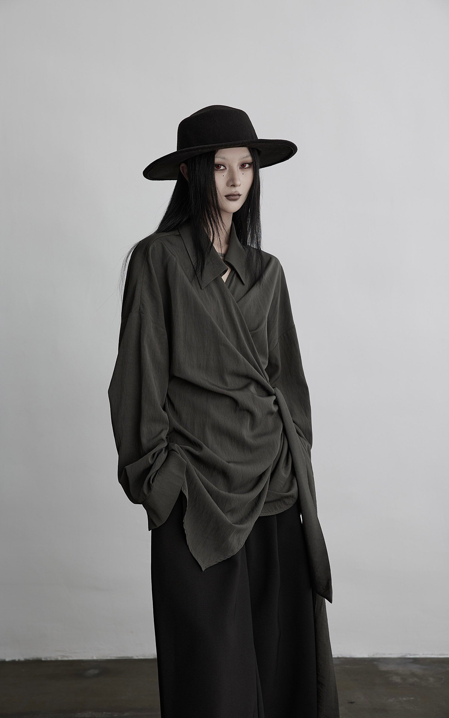 INDULGE Draped Wrap Shirt with Asymmetric Tie Waist