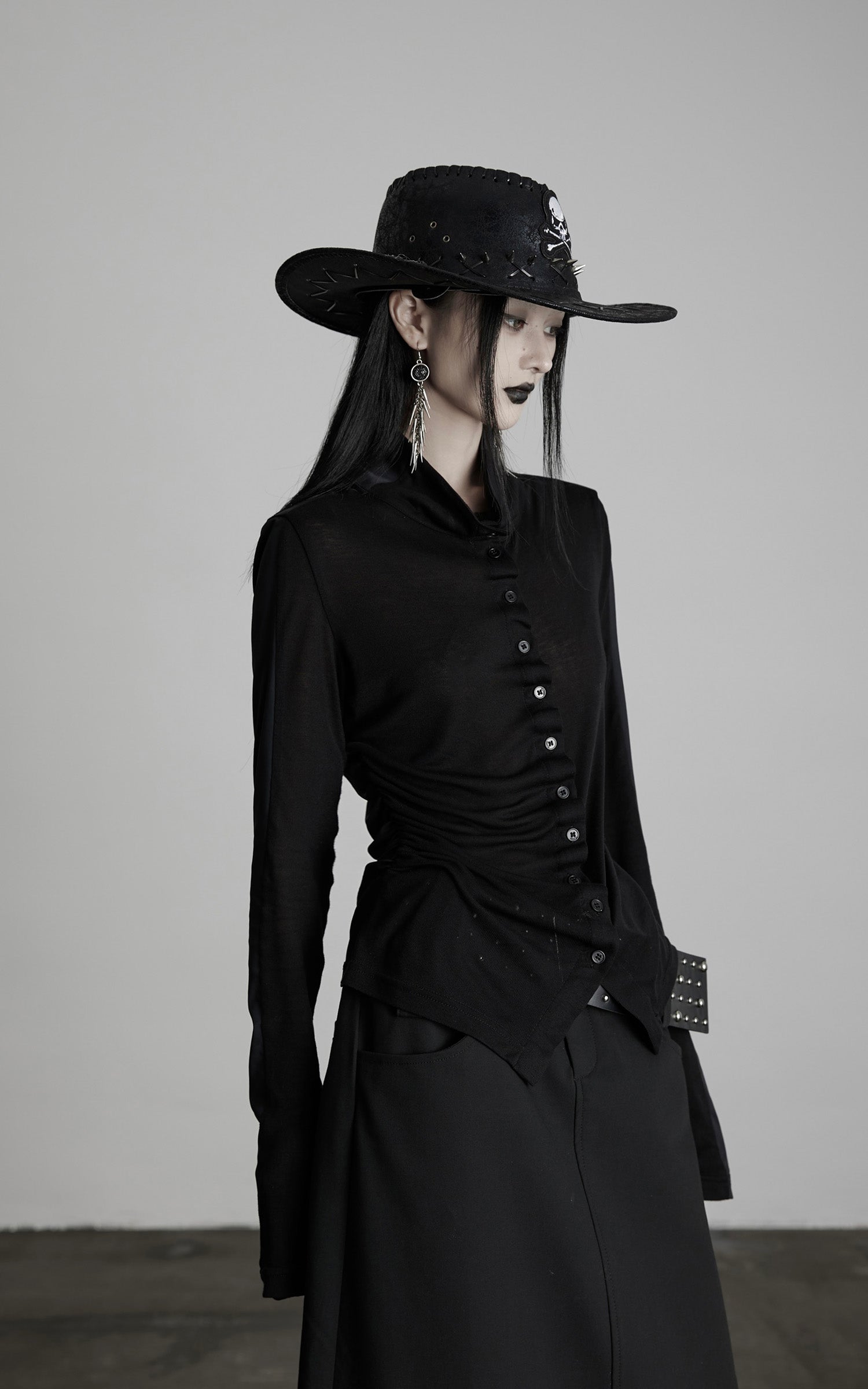 INDULGE Draped Ruched Button-Up Shirt
