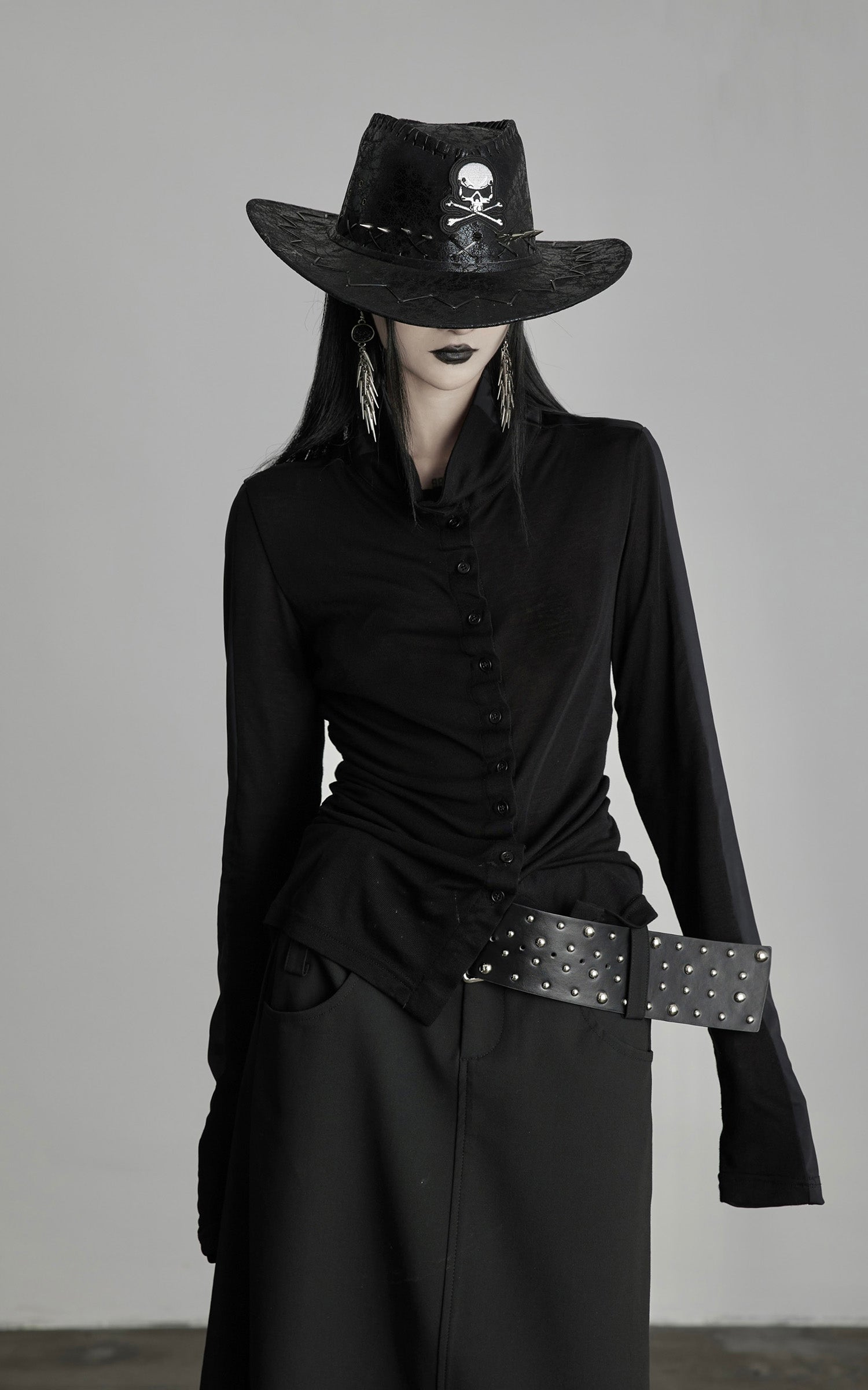 INDULGE Draped Ruched Button-Up Shirt