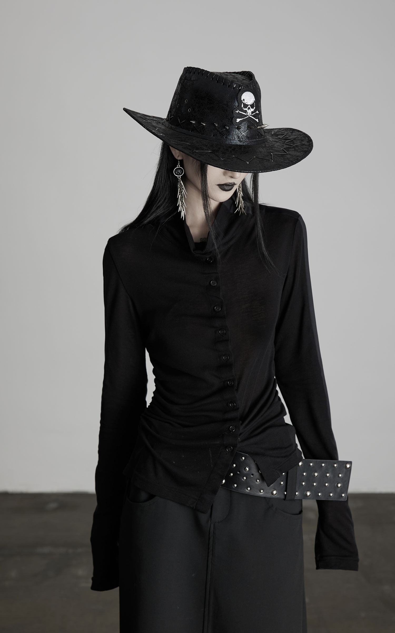 INDULGE Draped Ruched Button-Up Shirt