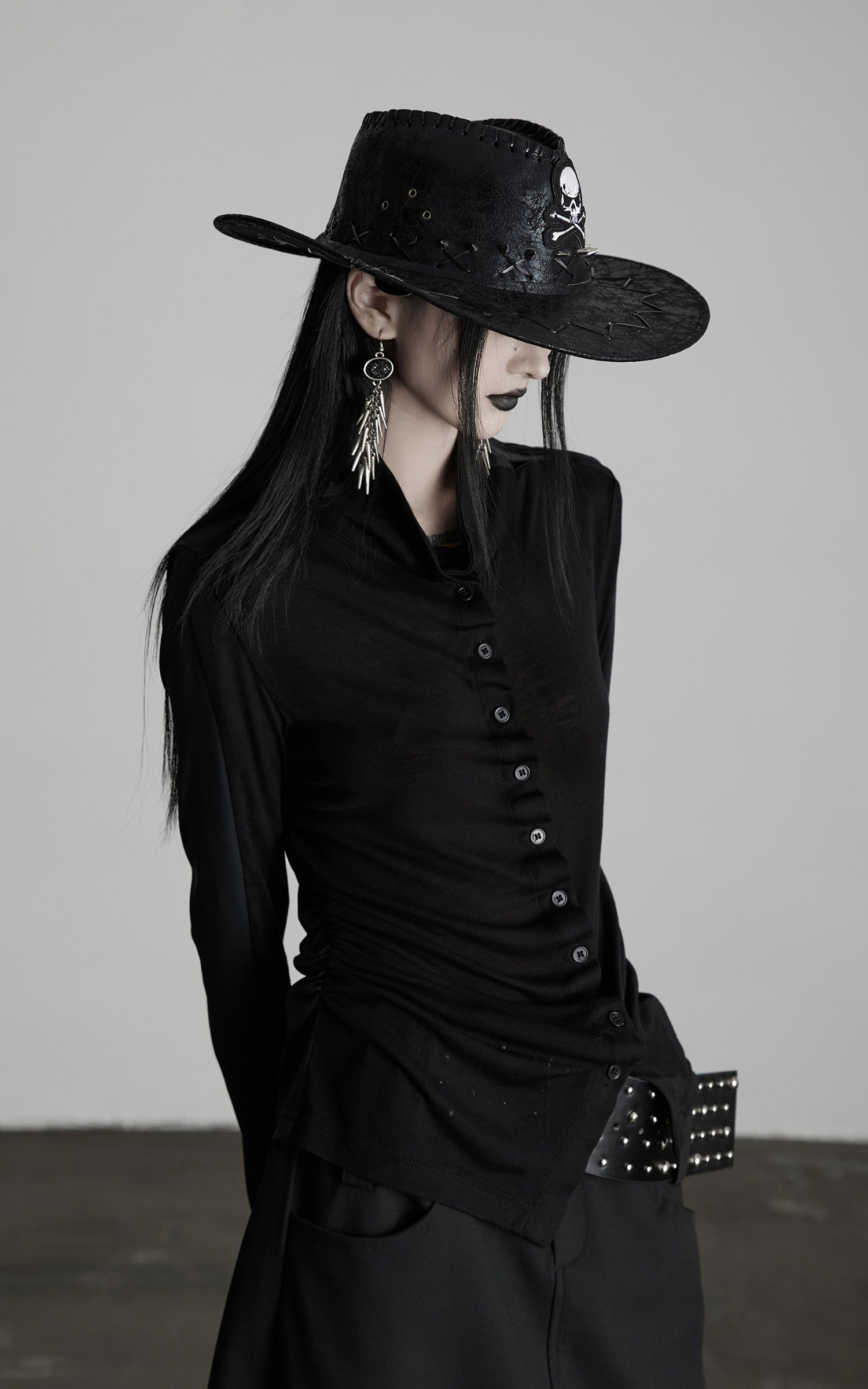 INDULGE Draped Ruched Button-Up Shirt