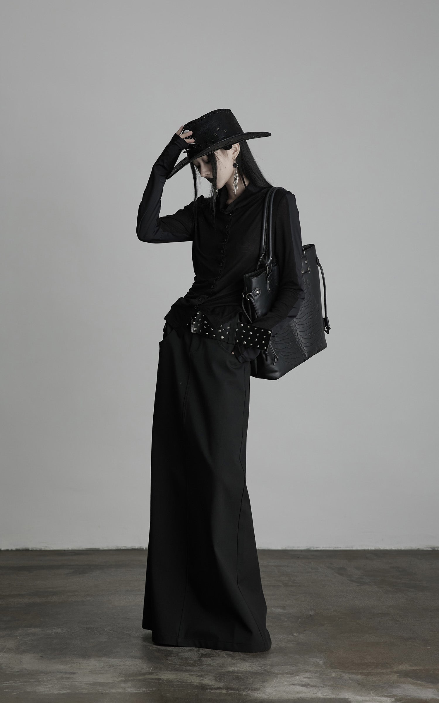 INDULGE Draped Ruched Button-Up Shirt