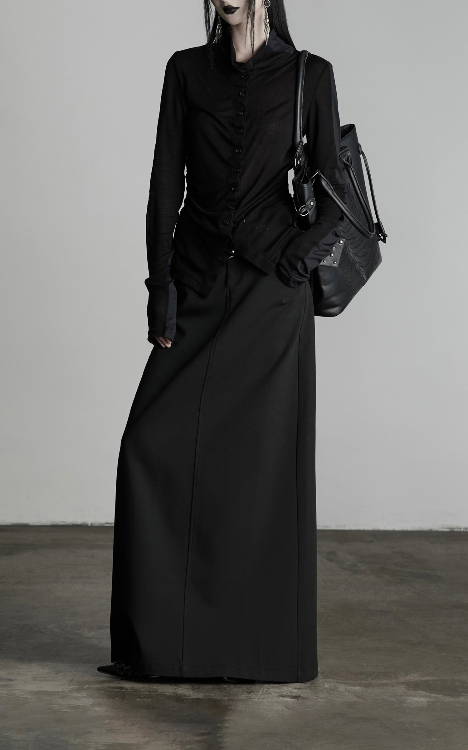 INDULGE Draped Ruched Button-Up Shirt