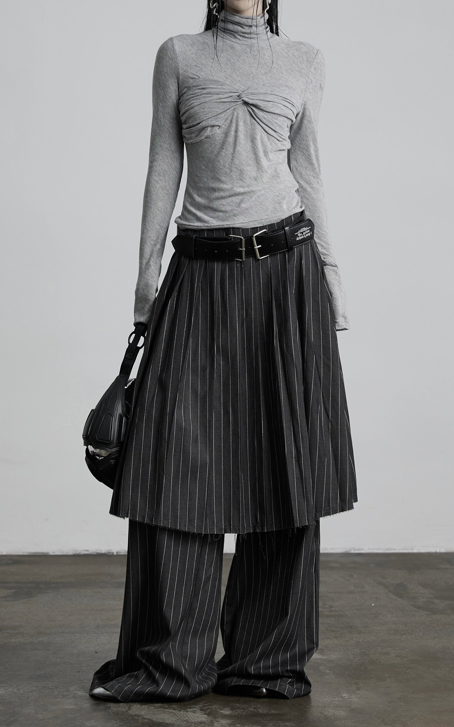 DOINDULGE Pinstripe Deconstructed Layered Skirt-Pants