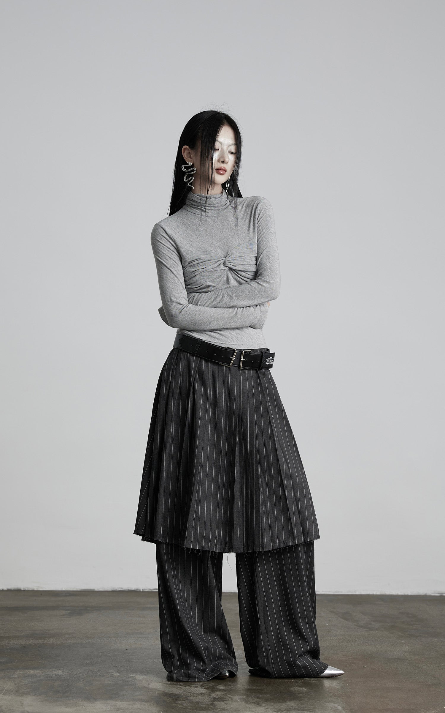 DOINDULGE Pinstripe Deconstructed Layered Skirt-Pants