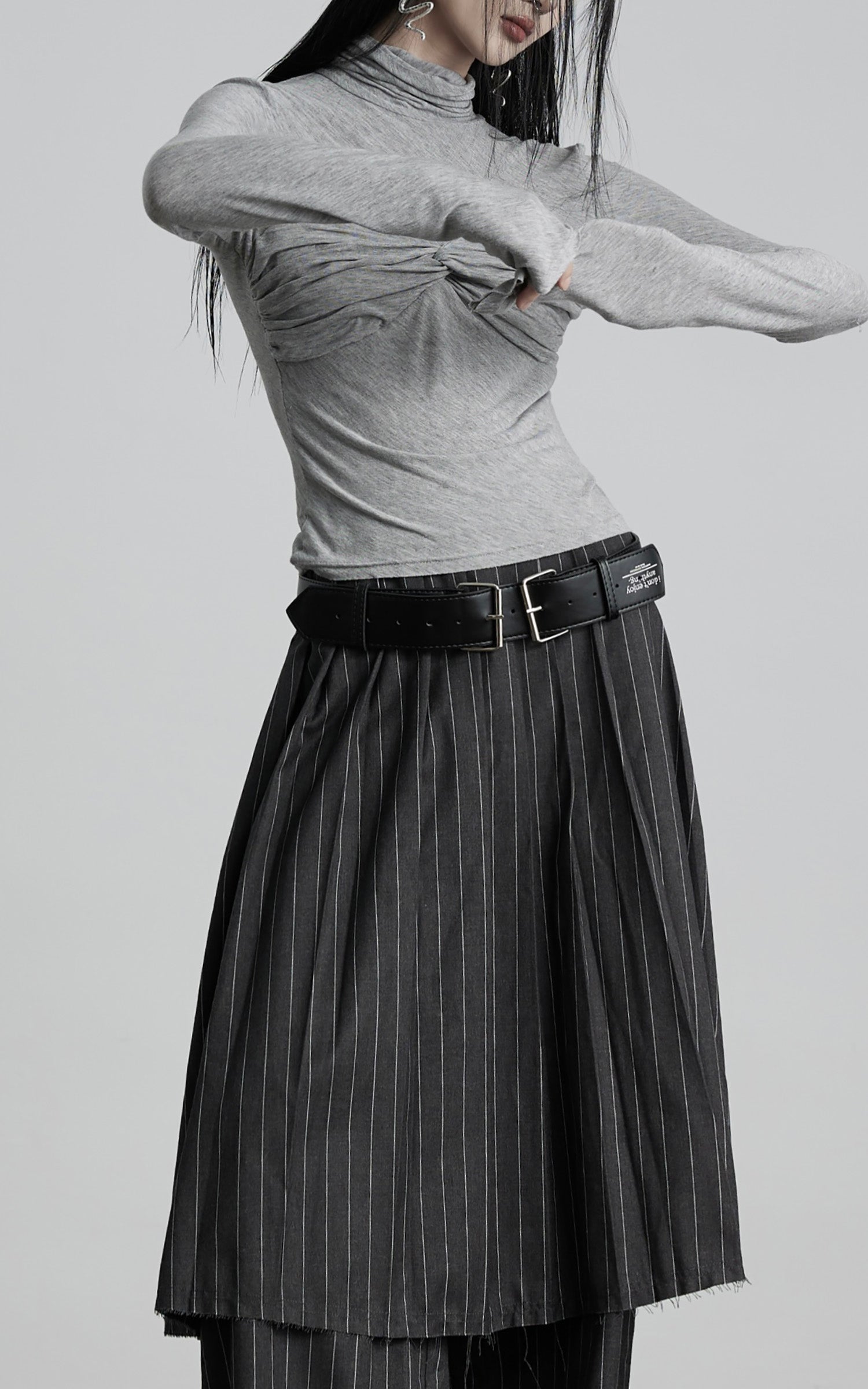 DOINDULGE Pinstripe Deconstructed Layered Skirt-Pants