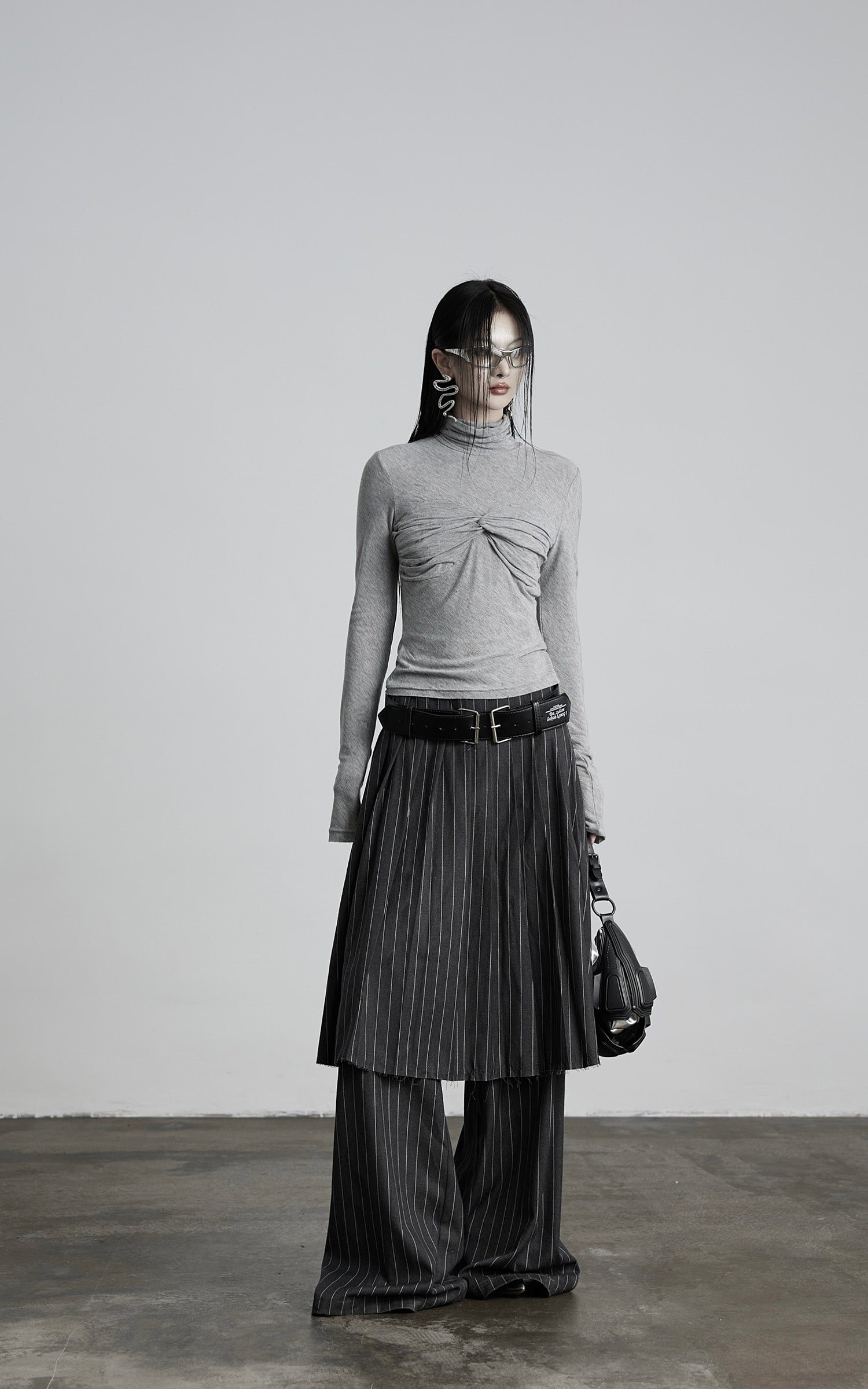 DOINDULGE Pinstripe Deconstructed Layered Skirt-Pants