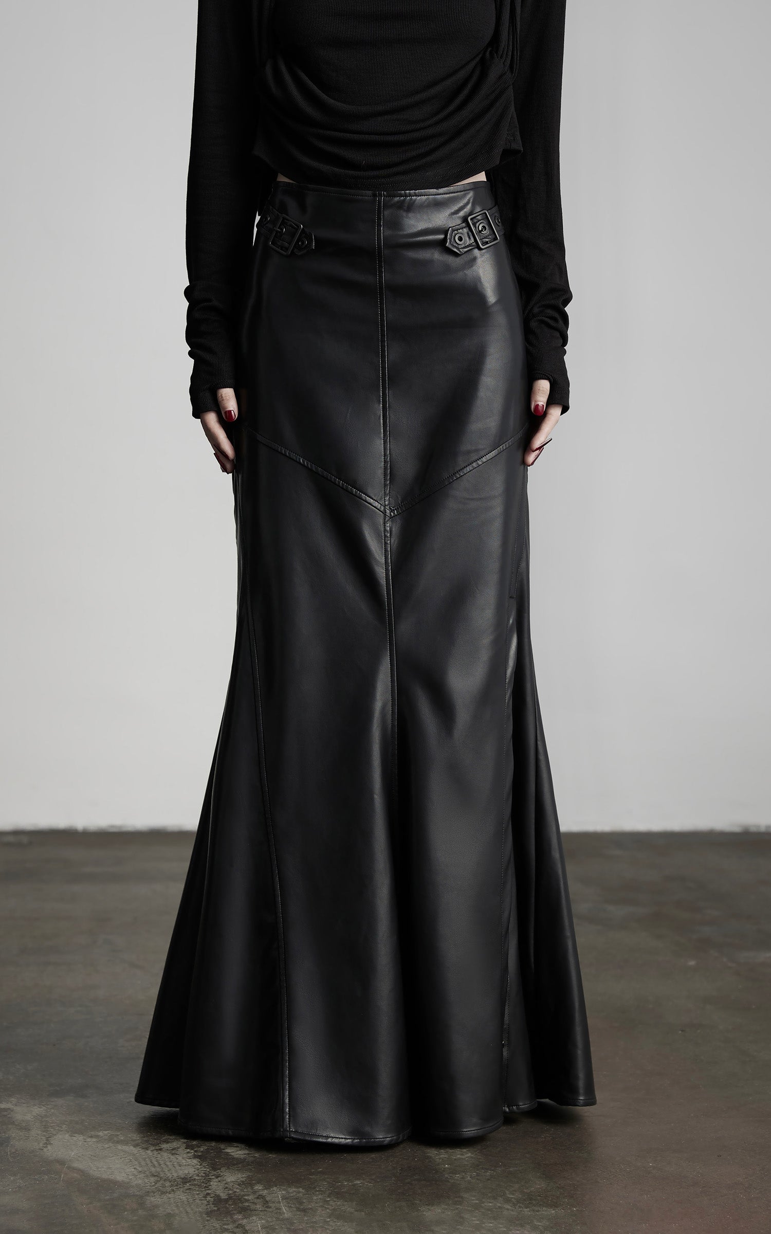 INDULGE Paneled Faux Leather Maxi Skirt with Stud Detail