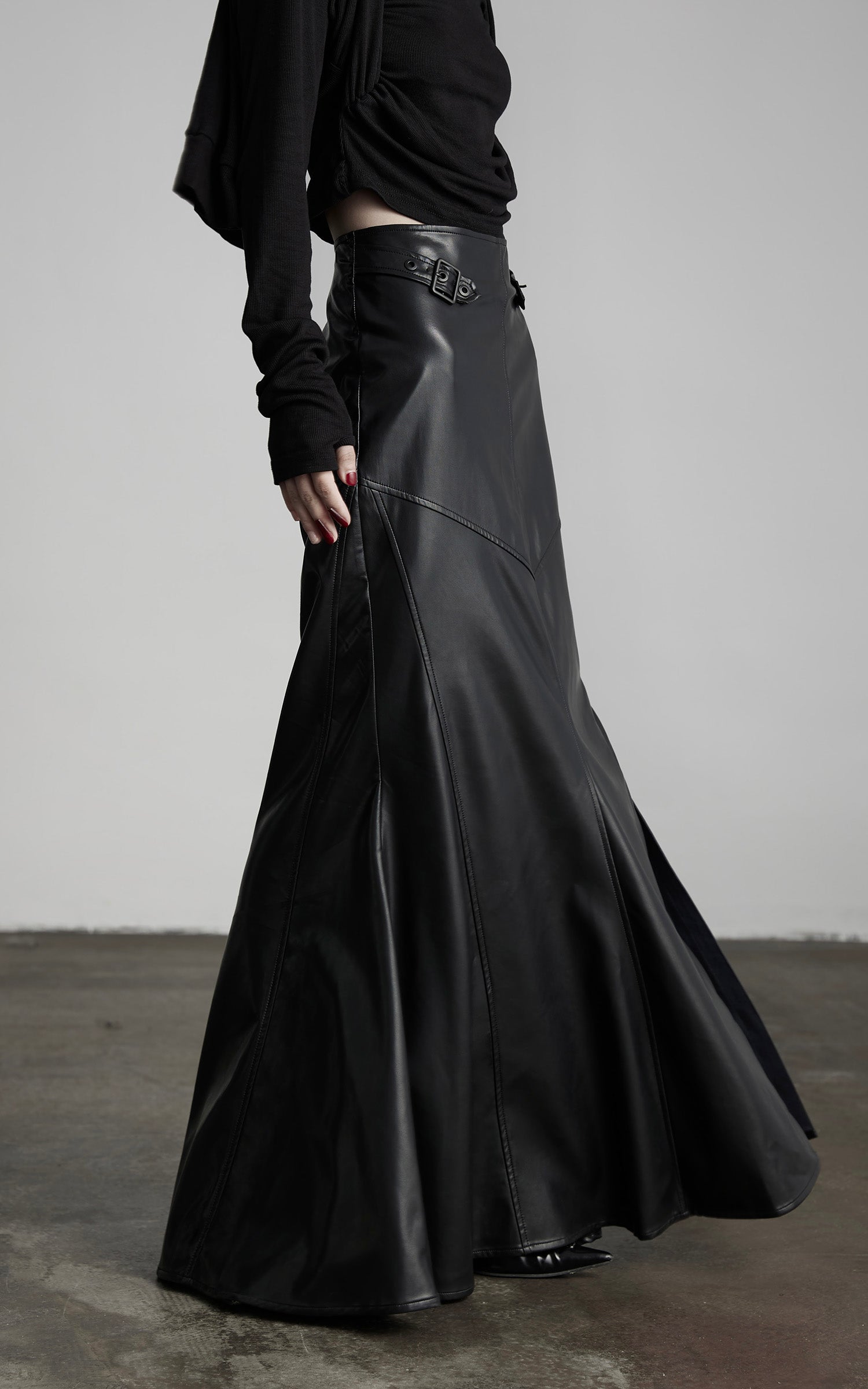 INDULGE Paneled Faux Leather Maxi Skirt with Stud Detail