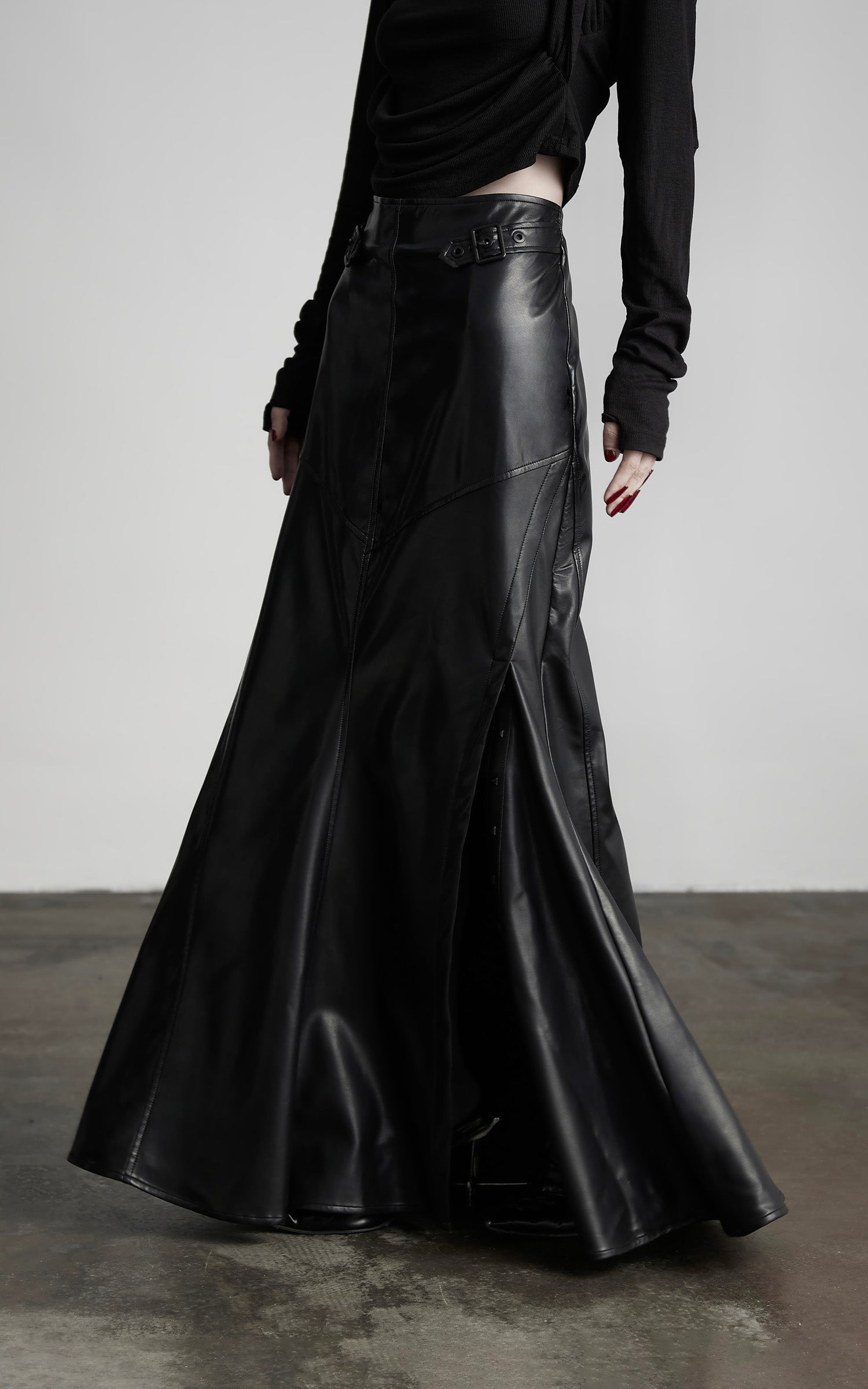 INDULGE Paneled Faux Leather Maxi Skirt with Stud Detail