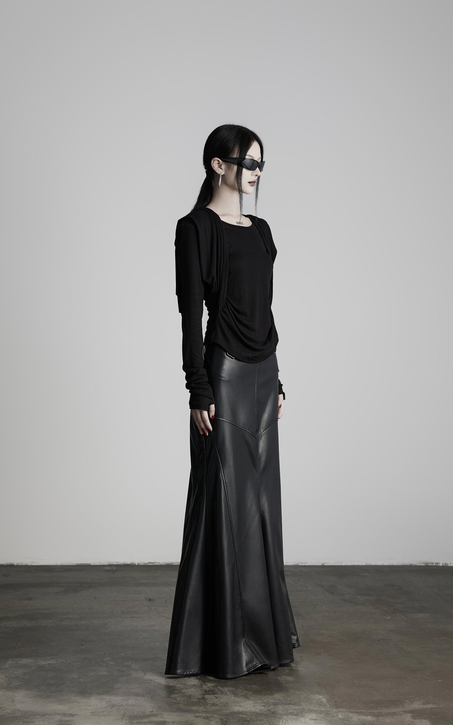 INDULGE Paneled Faux Leather Maxi Skirt with Stud Detail
