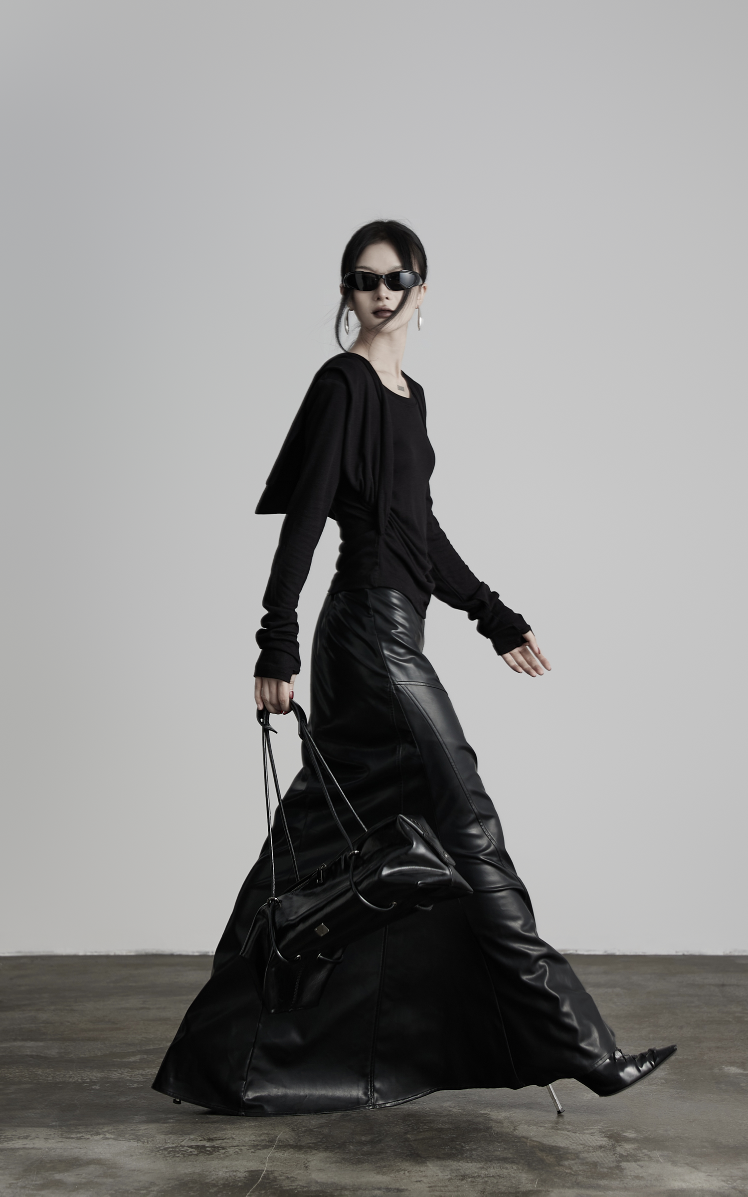 INDULGE Paneled Faux Leather Maxi Skirt with Stud Detail