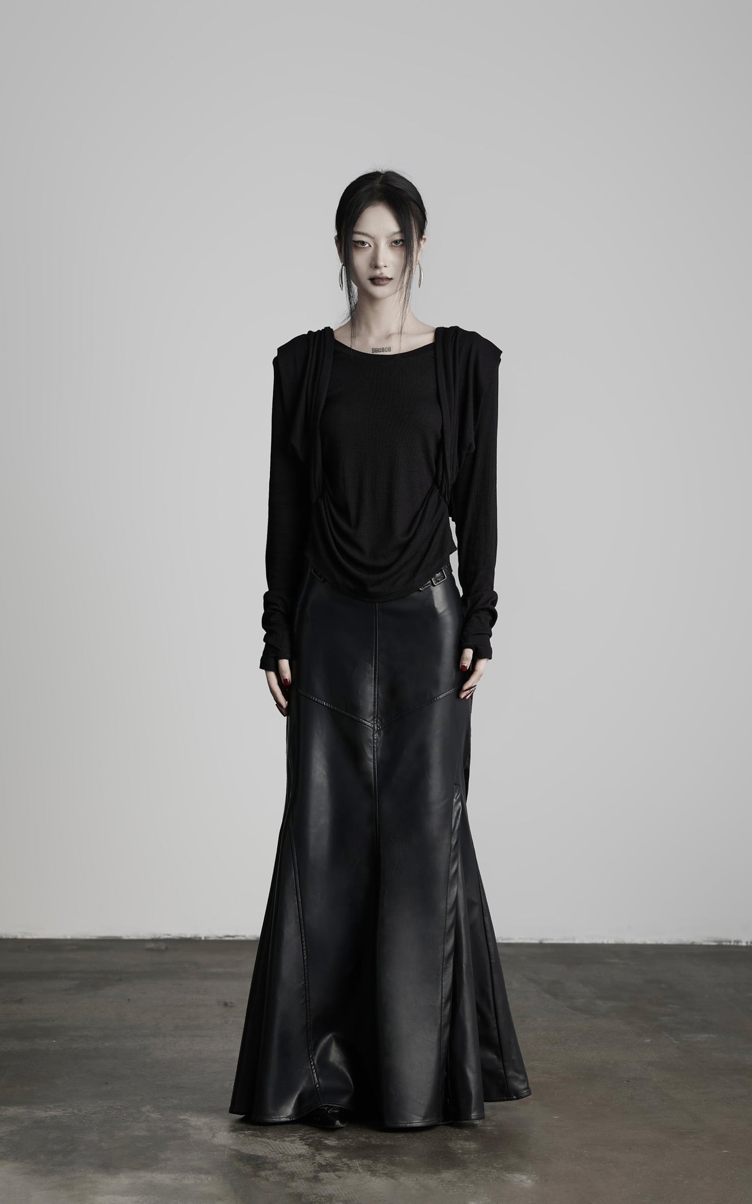 INDULGE Paneled Faux Leather Maxi Skirt with Stud Detail